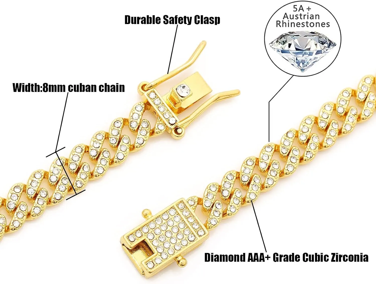 HIPBLING Iced Out Bracelet for Men Cuban Link Watch Bracelets Diamond Miami Cuban Bracelets 13mm 8mm Bracelet Hip Hop Rapper Jewelry Gift for Men