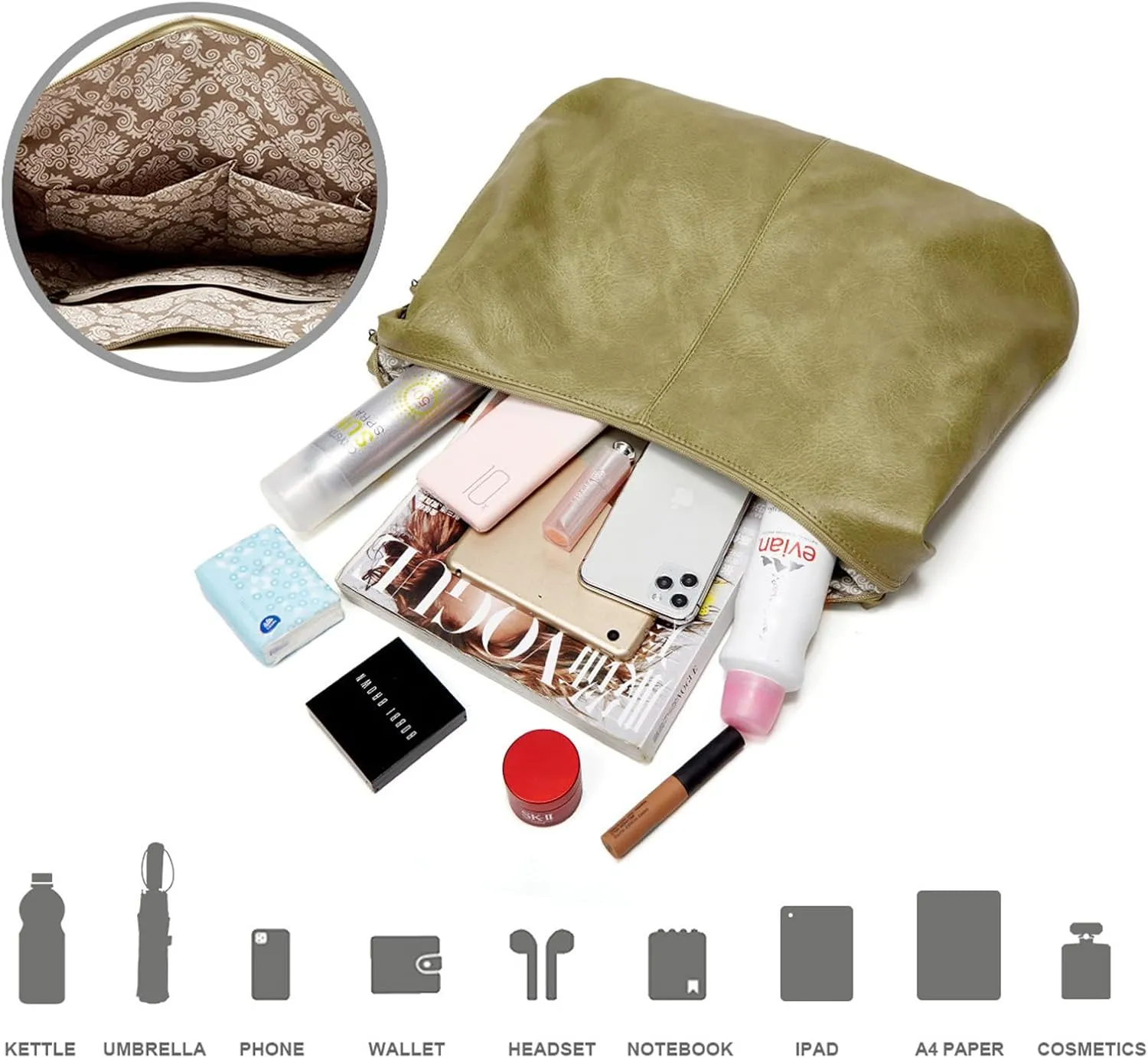 Hobo Bags for Women Slouchy Shoulder Bags Purses Top Handle Handbags Ladies Boho Totes Bags Purses Soft PU Leather