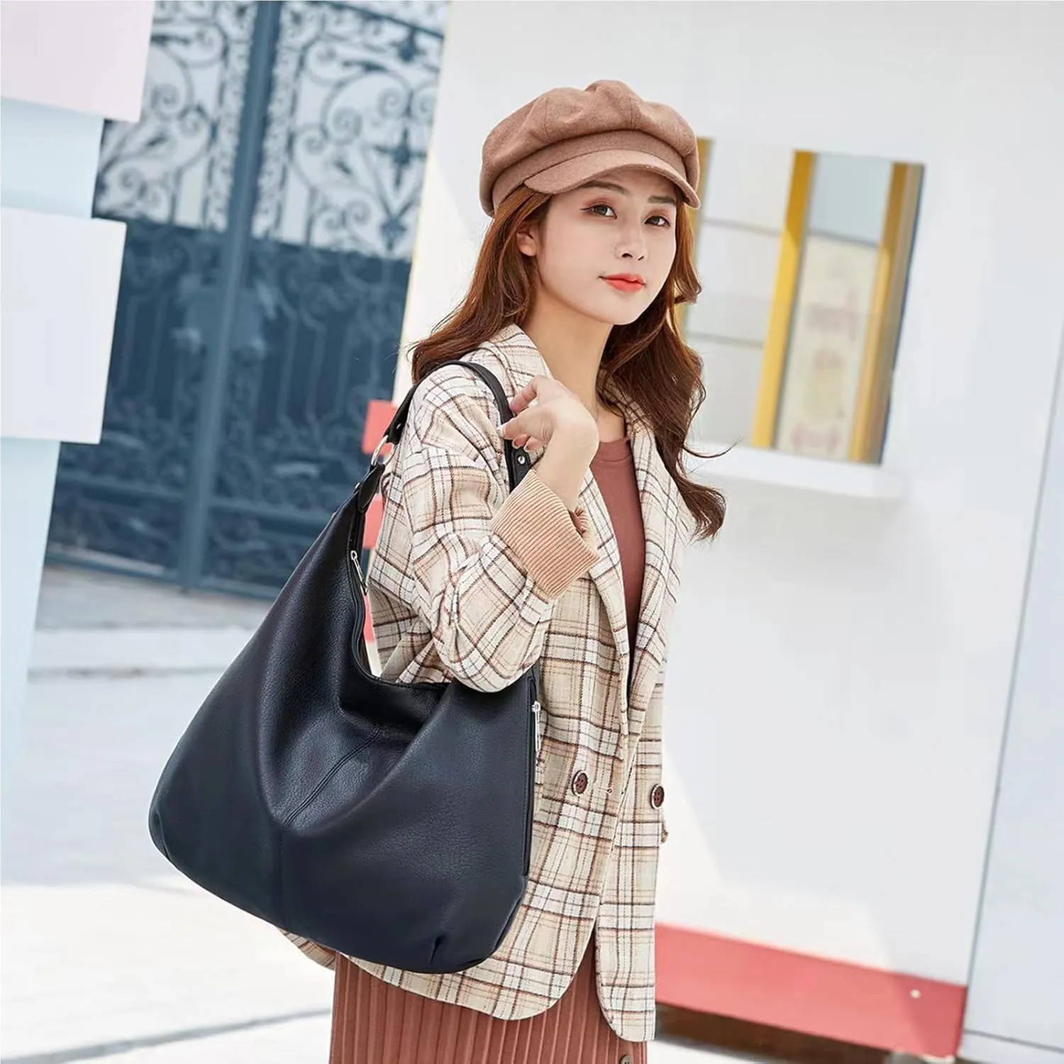 Hobo Bags for Women Slouchy Shoulder Bags Purses Top Handle Handbags Ladies Boho Totes Bags Purses Soft PU Leather