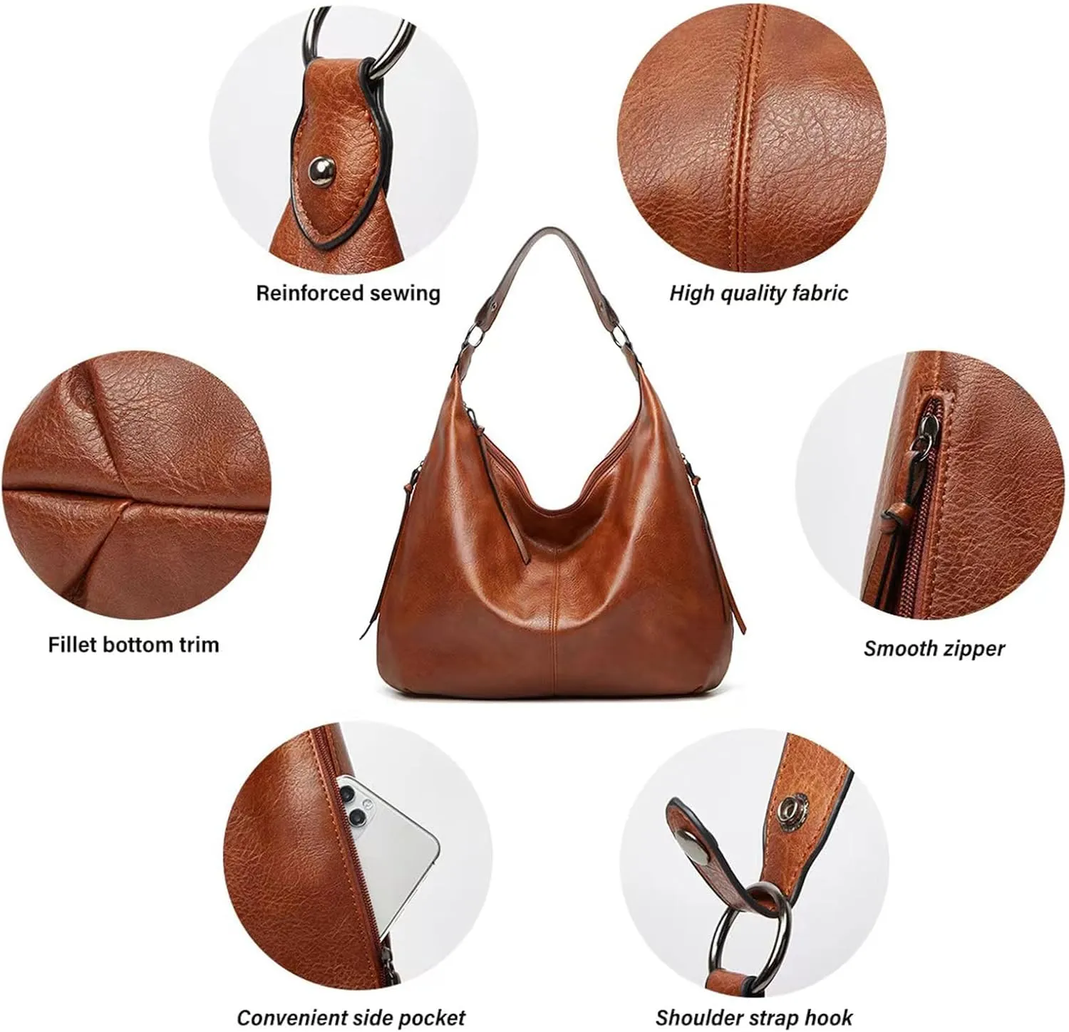Hobo Bags for Women Slouchy Shoulder Bags Purses Top Handle Handbags Ladies Boho Totes Bags Purses Soft PU Leather