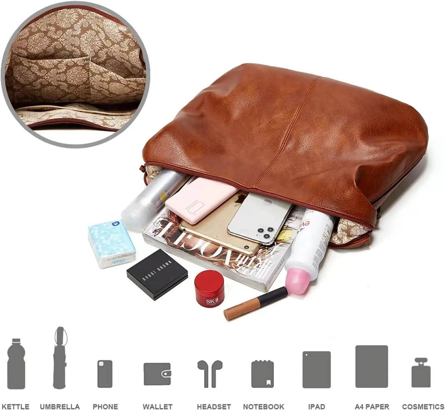 Hobo Bags for Women Slouchy Shoulder Bags Purses Top Handle Handbags Ladies Boho Totes Bags Purses Soft PU Leather