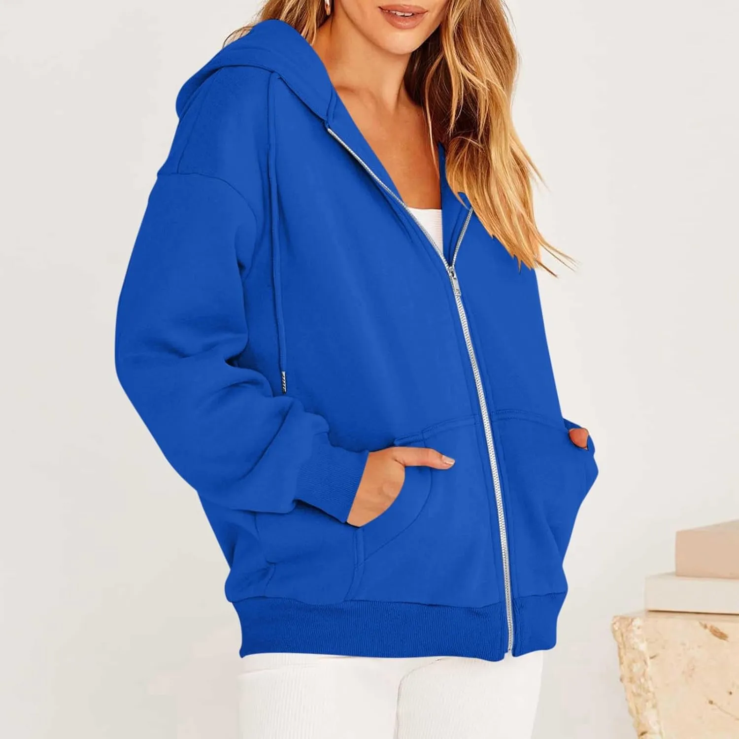Hoodies for Women 2024 Oversized Long Sleeve Sweatshirts Casual Solid Y2K Jacket Fall Fashion Clothes with Pockets