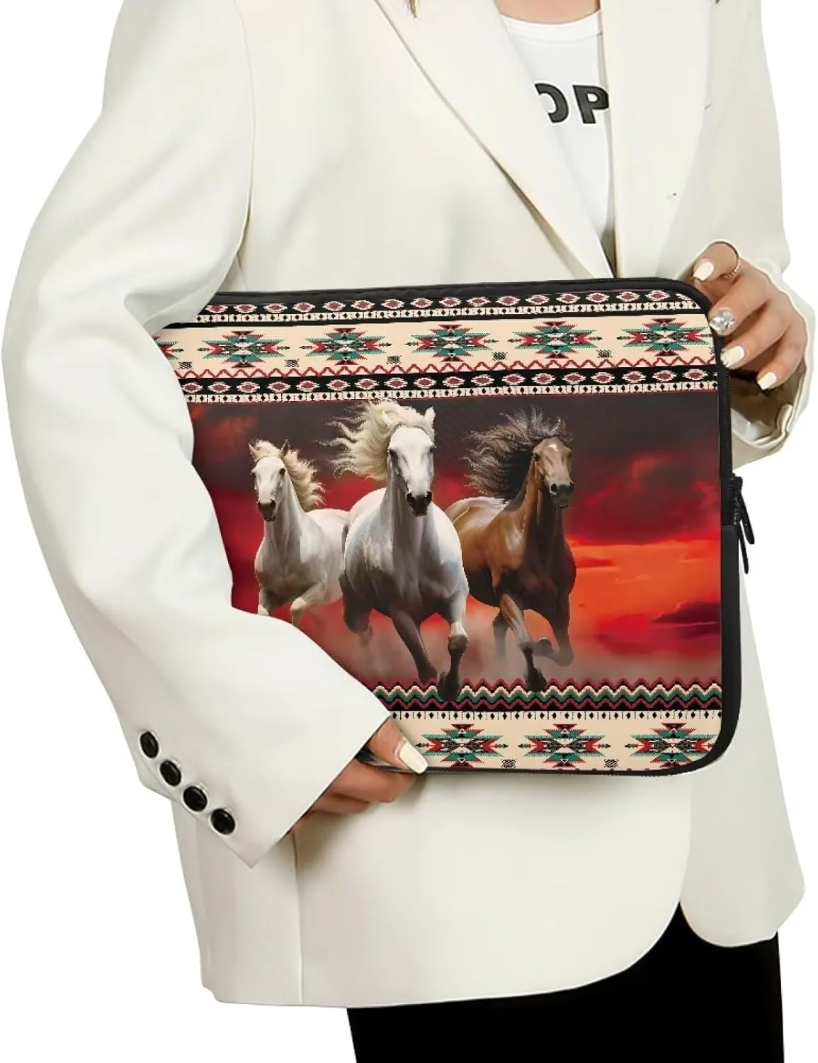 Horse Aztec Print Computer Bags for Laptops for Women Men, 10 Inch Laptop Case Easy to Carry Messenger Bag, Waterproof Laptop Briefcase Work Bag for Office Business Traveling Daily Use