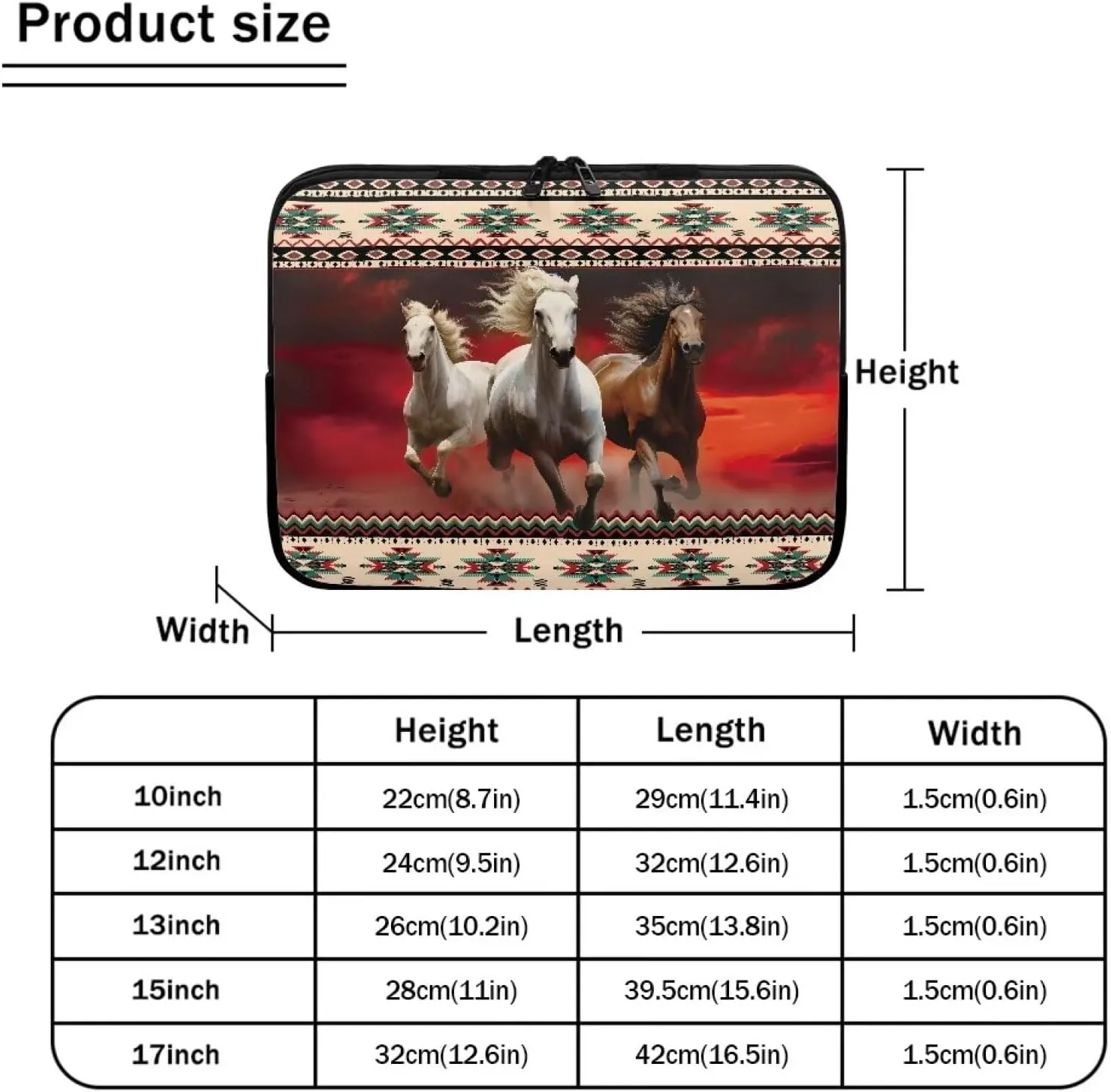 Horse Aztec Print Computer Bags for Laptops for Women Men, 10 Inch Laptop Case Easy to Carry Messenger Bag, Waterproof Laptop Briefcase Work Bag for Office Business Traveling Daily Use