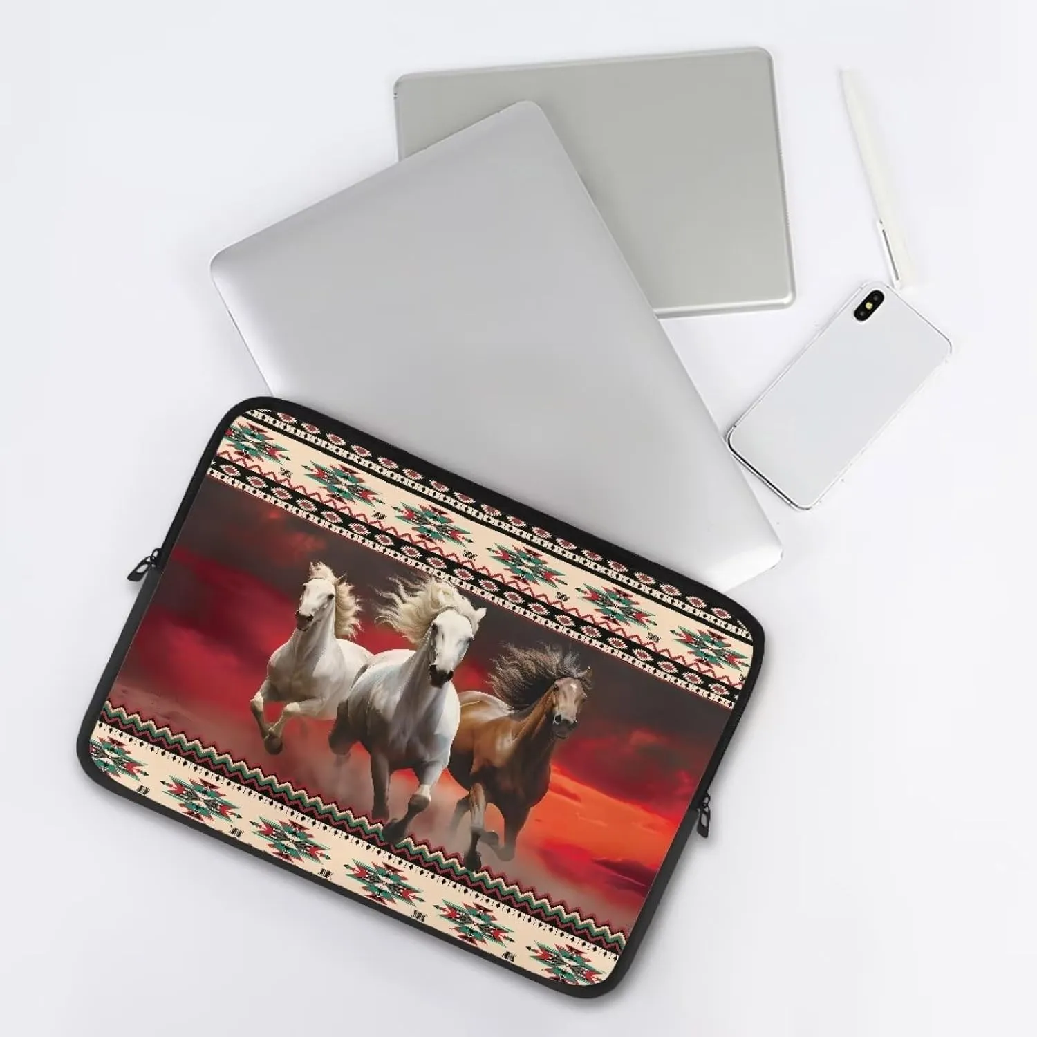 Horse Aztec Print Computer Bags for Laptops for Women Men, 10 Inch Laptop Case Easy to Carry Messenger Bag, Waterproof Laptop Briefcase Work Bag for Office Business Traveling Daily Use