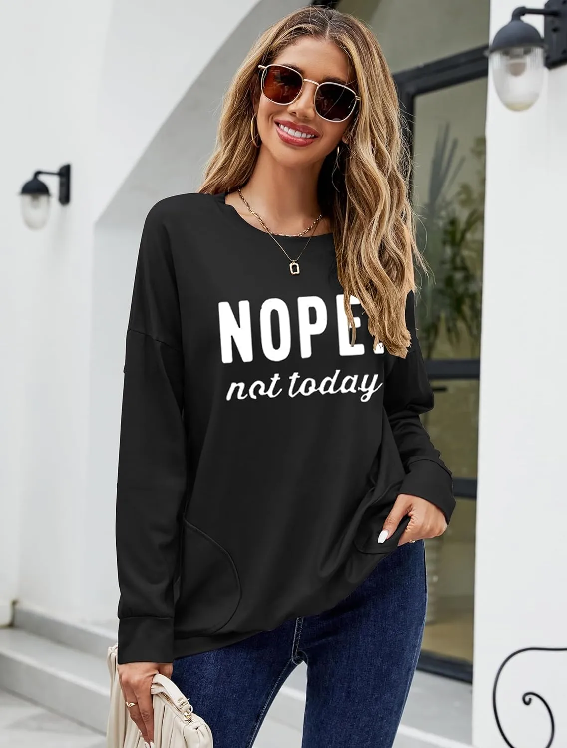 Hount Womens Casual Loose Fit Shirts Long Sleeve Comfy T-Shirts Pullover Sweatshirts With Pockets