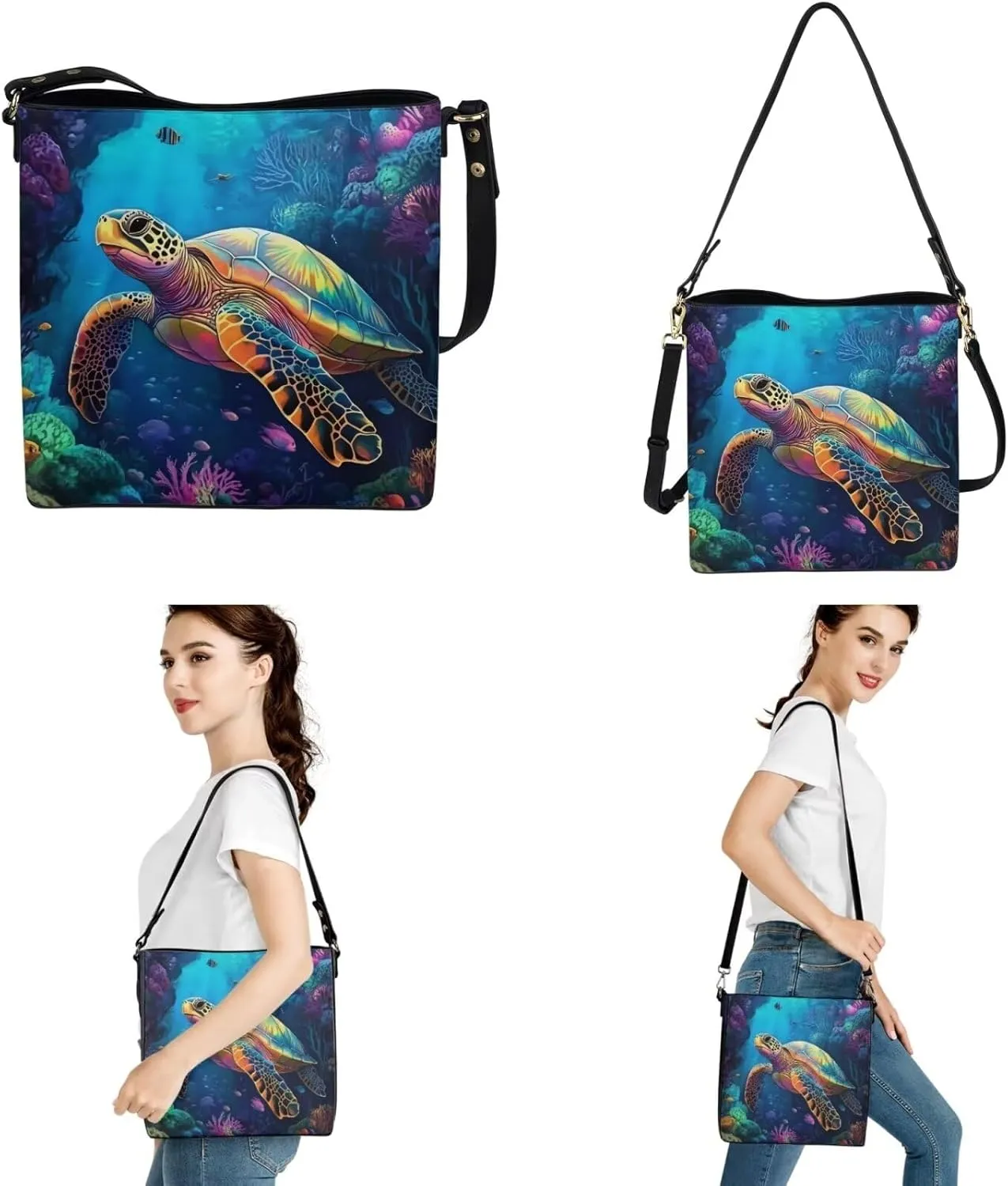 HUGS IDEA Bucket Bag with Zipper Around Wallets Full Set of 2 Packs Large PU Leather Crossbody Hobo Bags