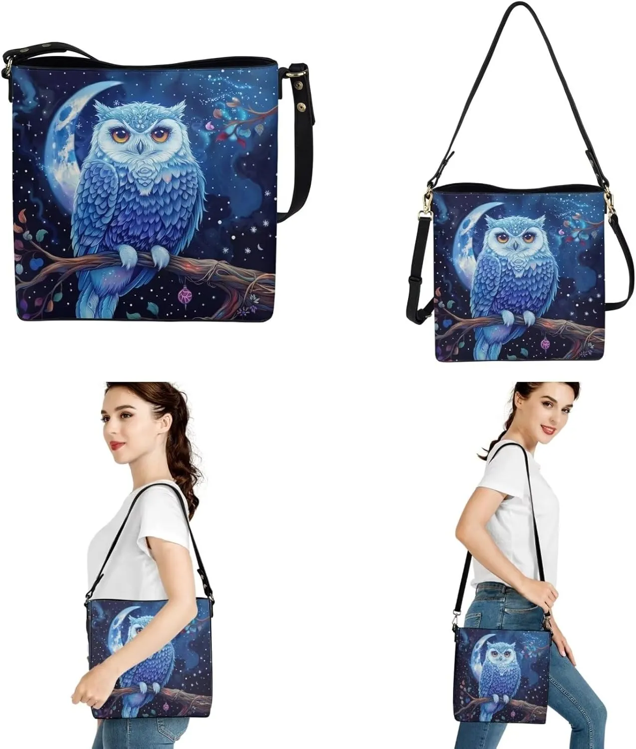 HUGS IDEA Bucket Bag with Zipper Around Wallets Full Set of 2 Packs Large PU Leather Crossbody Hobo Bags