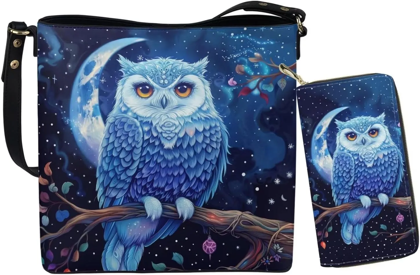 HUGS IDEA Bucket Bag with Zipper Around Wallets Full Set of 2 Packs Large PU Leather Crossbody Hobo Bags