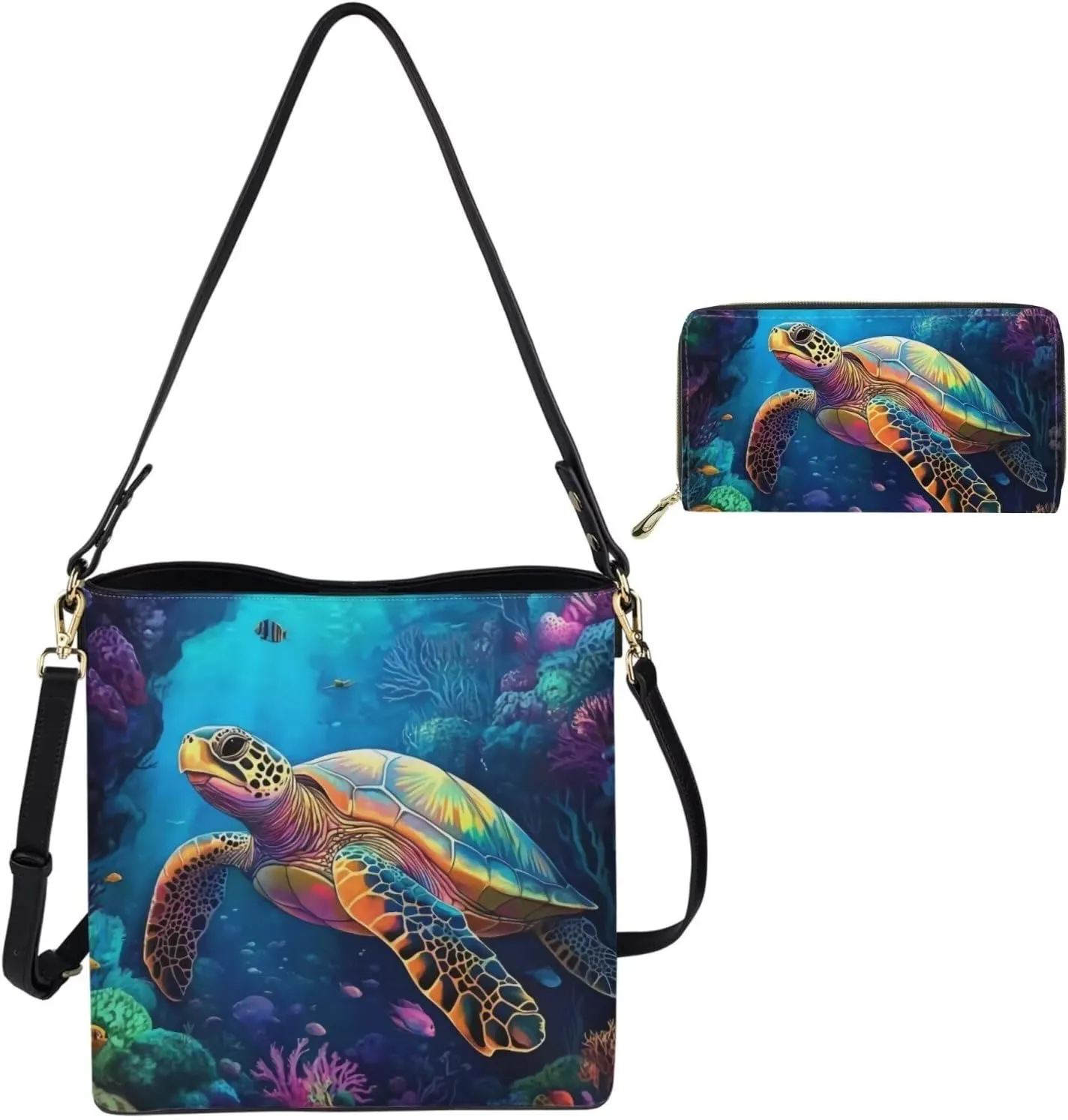 HUGS IDEA Bucket Bag with Zipper Around Wallets Full Set of 2 Packs Large PU Leather Crossbody Hobo Bags