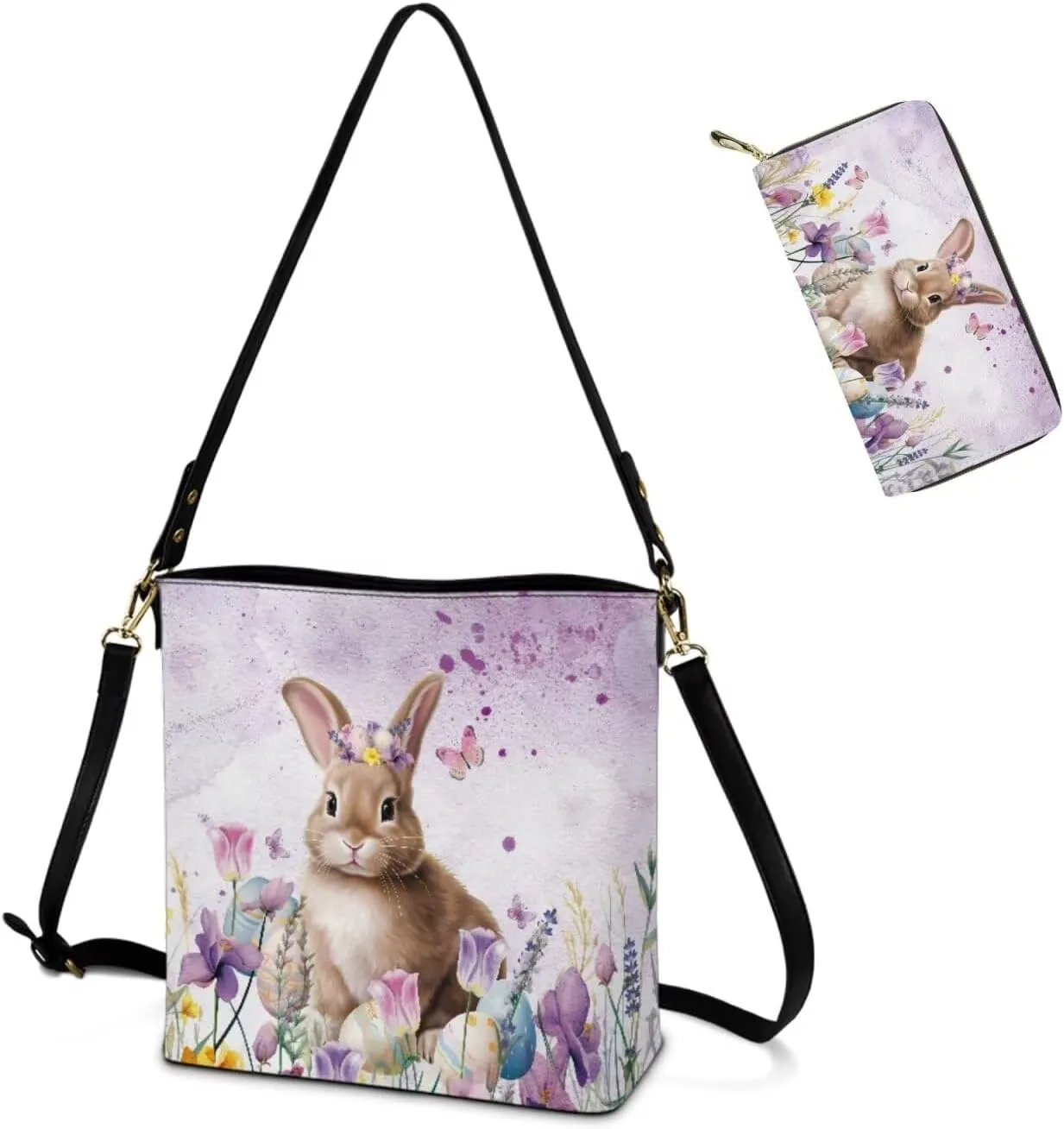 HUGS IDEA Leather Purses and Handbag for Women Bucket Bag with Wrist Wallet 2 Packs