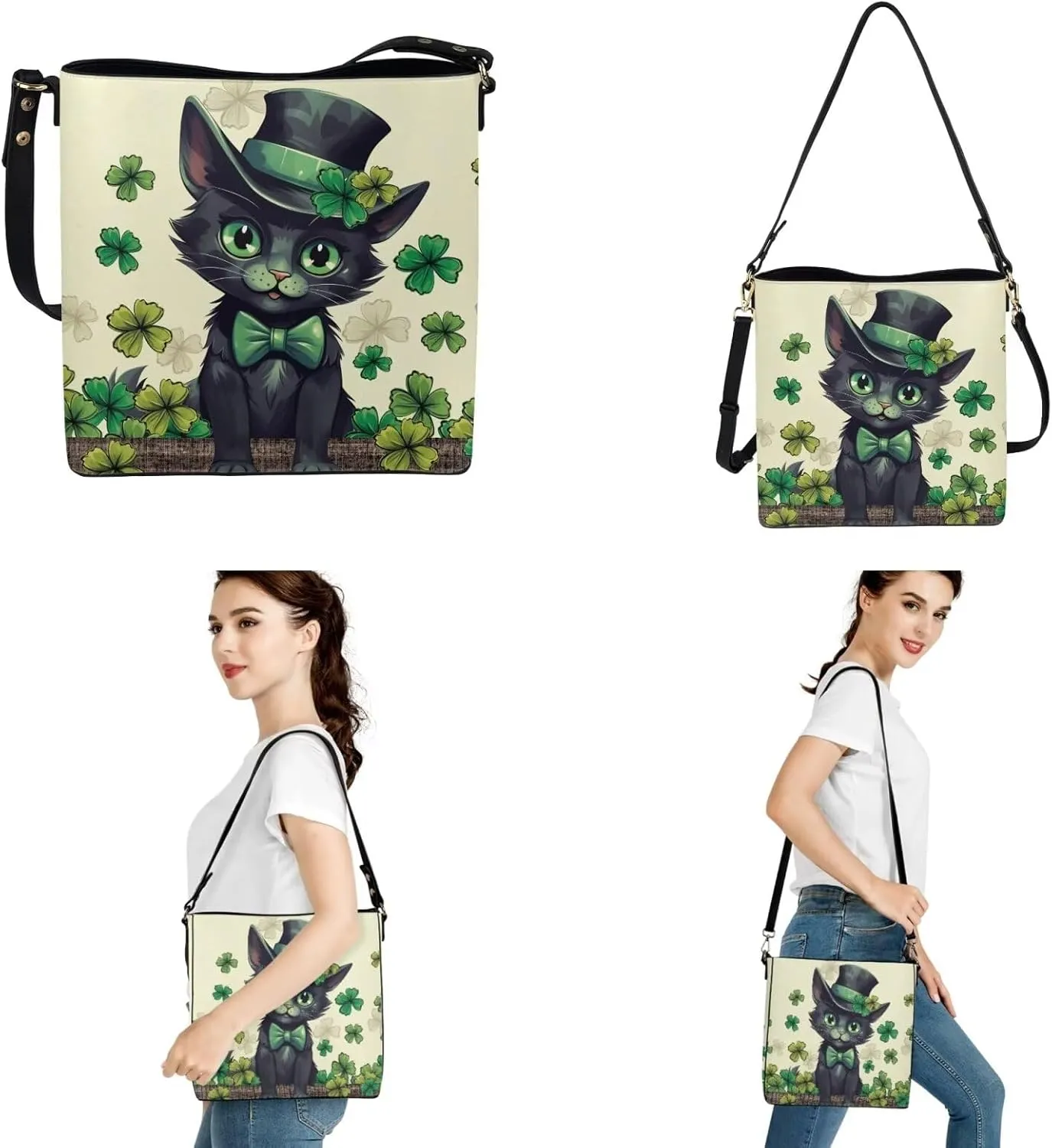 HUGS IDEA Leather Purses and Handbag for Women Bucket Bag with Wrist Wallet 2 Packs