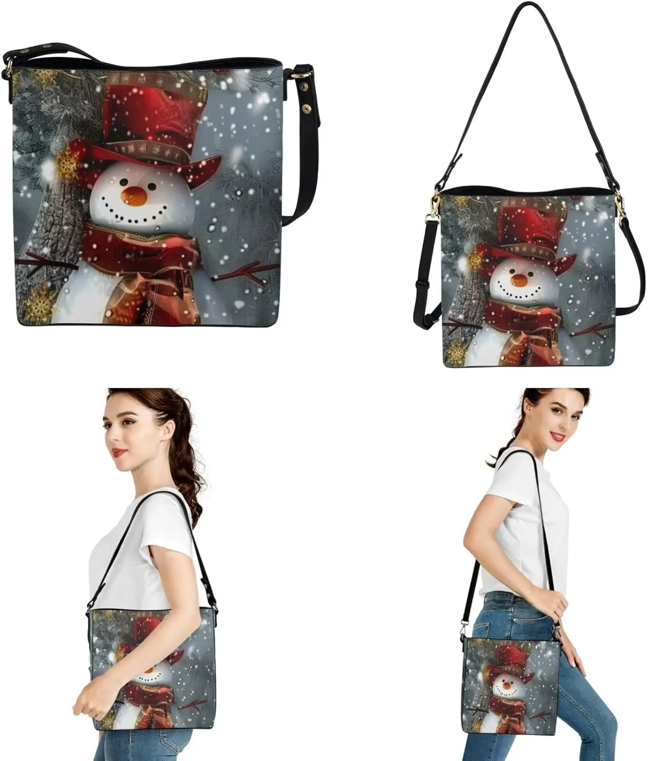 HUGS IDEA Leather Purses and Handbag for Women Bucket Bag with Wrist Wallet 2 Packs