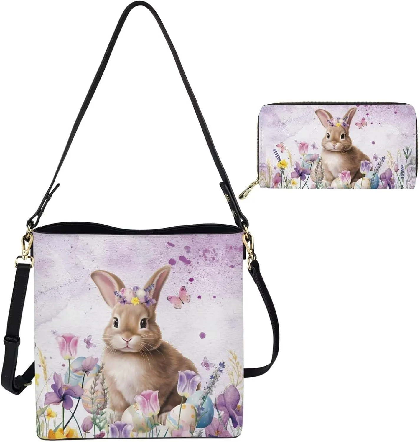 HUGS IDEA Leather Purses and Handbag for Women Bucket Bag with Wrist Wallet 2 Packs