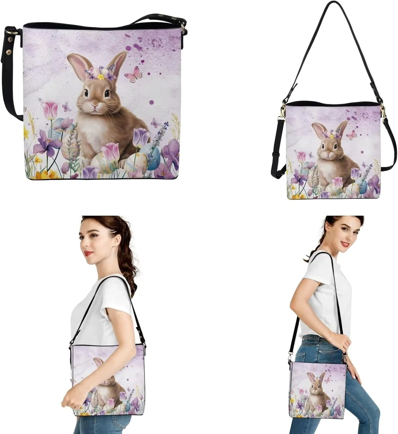 HUGS IDEA Leather Purses and Handbag for Women Bucket Bag with Wrist Wallet 2 Packs