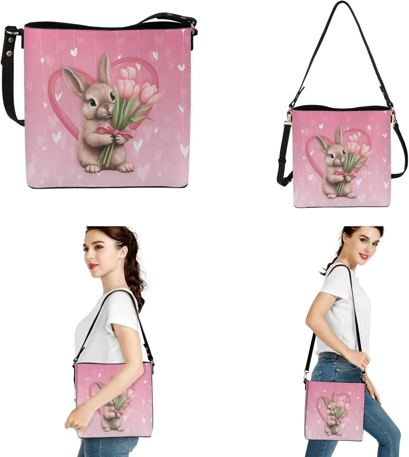 HUGS IDEA Women Handbags PU LeatherBucket Bag Big Capacity Tote Handbag Hobo Crossbody Bucket Purse