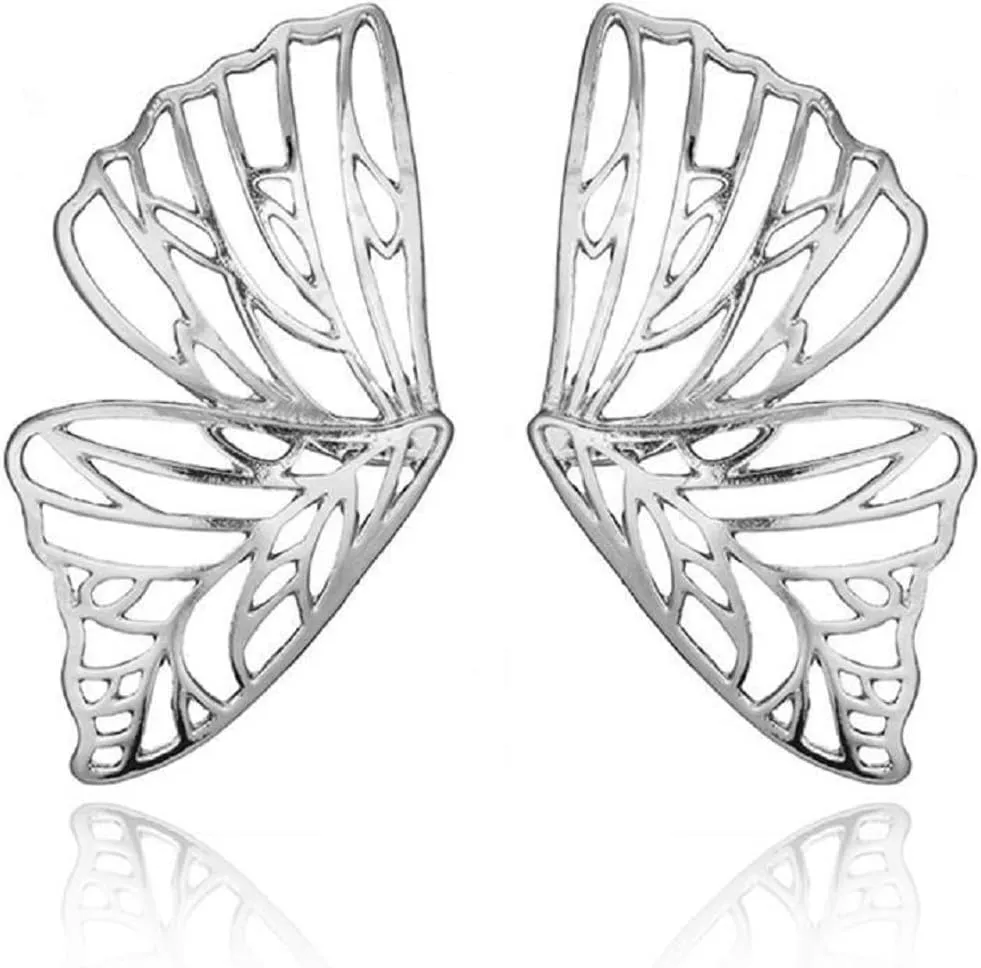 Hypoallergenic Butterfly Wing Earrings - Big Hollow Dangle Studs, Half Butterfly Wings Drop Earrings