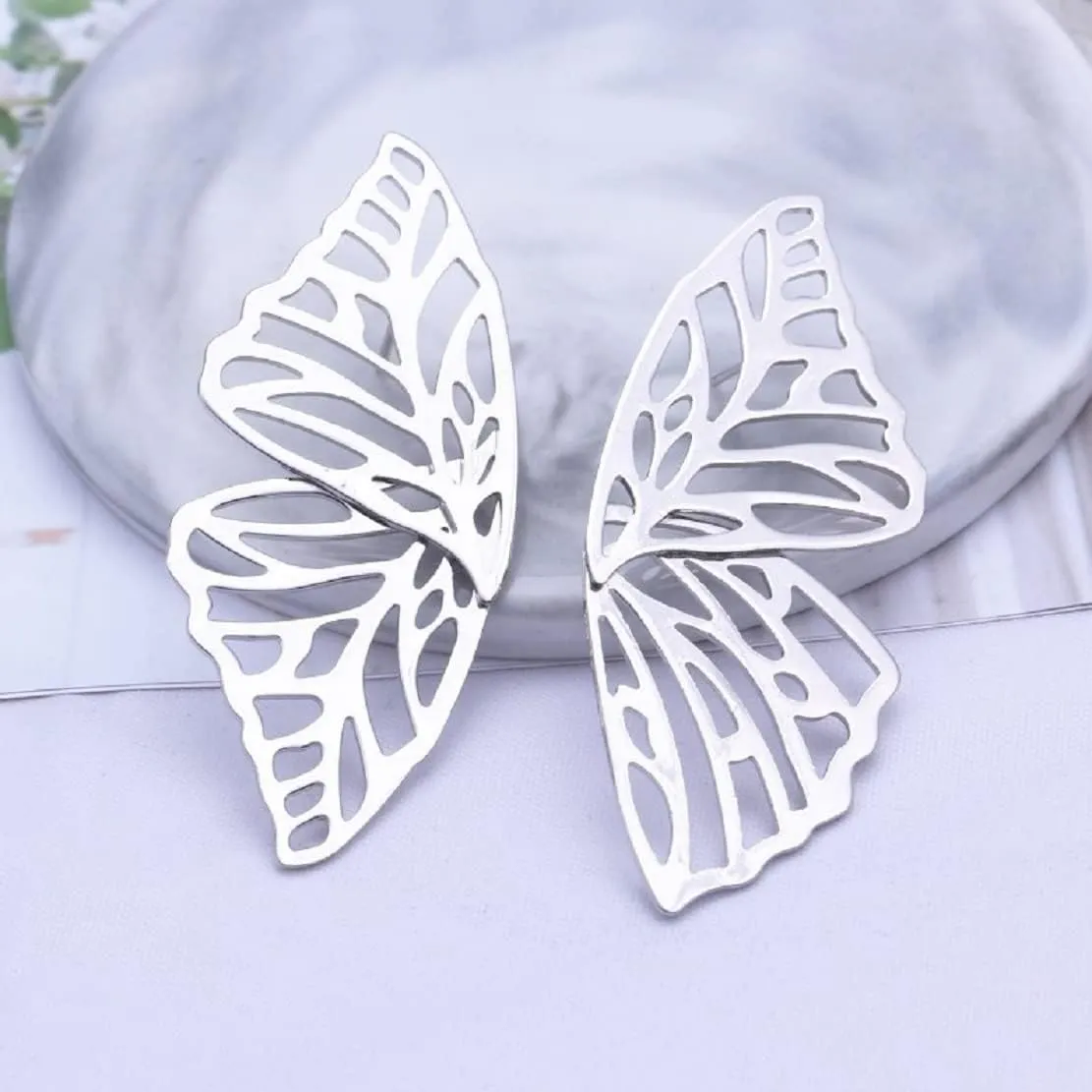 Hypoallergenic Butterfly Wing Earrings - Big Hollow Dangle Studs, Half Butterfly Wings Drop Earrings