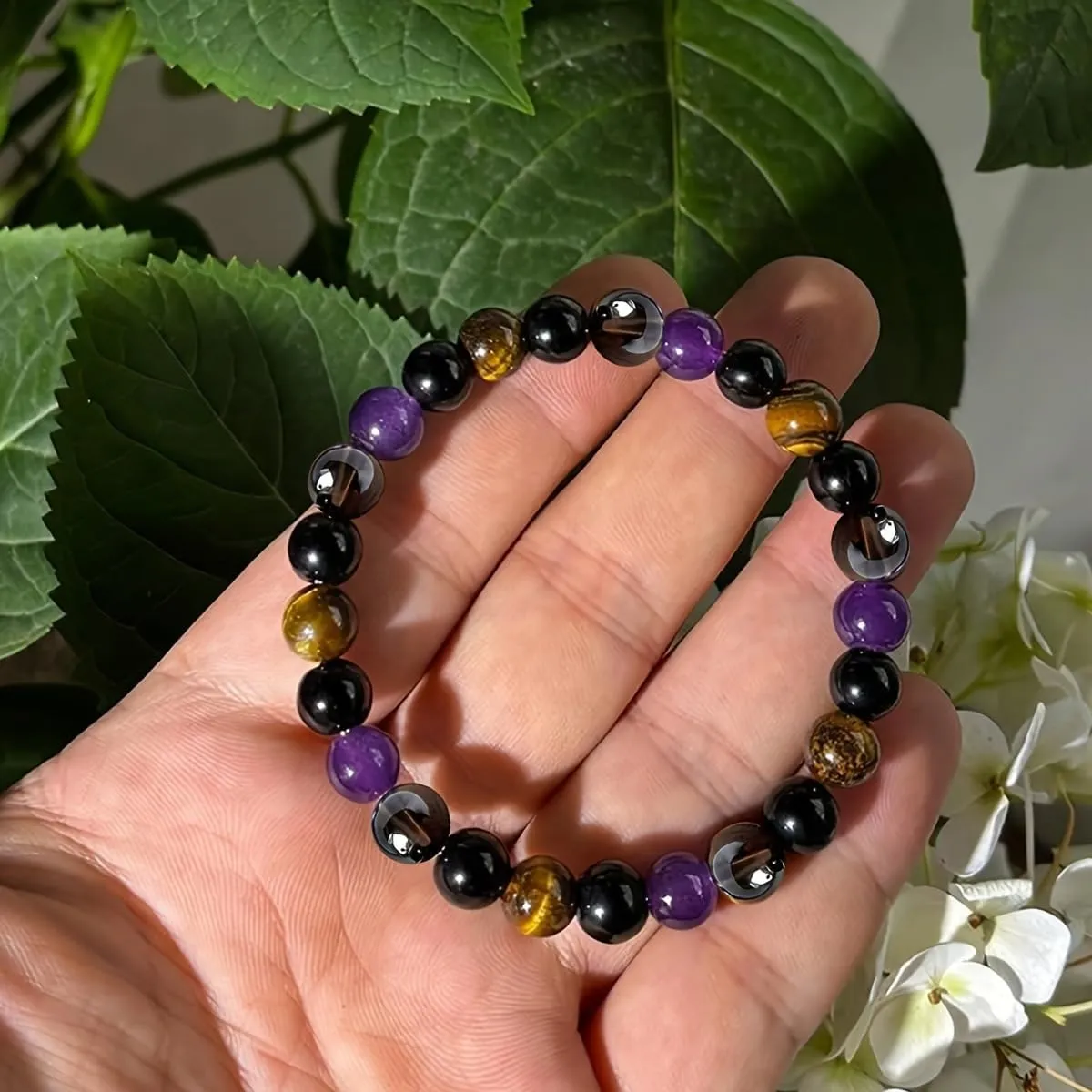 HZDK Healing Crystal Bracelet Genuine Stone Bracelet Protection Anxiety Bracelet 7 Chakra Bracelet Malachite Aquamarine Citrine 8MM Beads Get Well Soon Bracelet Natural Stone Healing Bracelet
