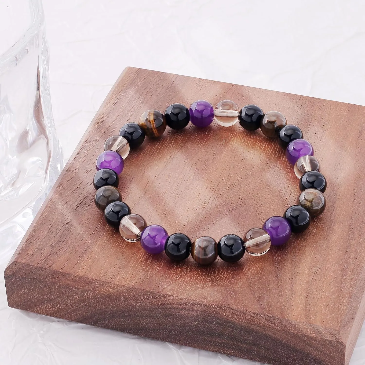 HZDK Healing Crystal Bracelet Genuine Stone Bracelet Protection Anxiety Bracelet 7 Chakra Bracelet Malachite Aquamarine Citrine 8MM Beads Get Well Soon Bracelet Natural Stone Healing Bracelet
