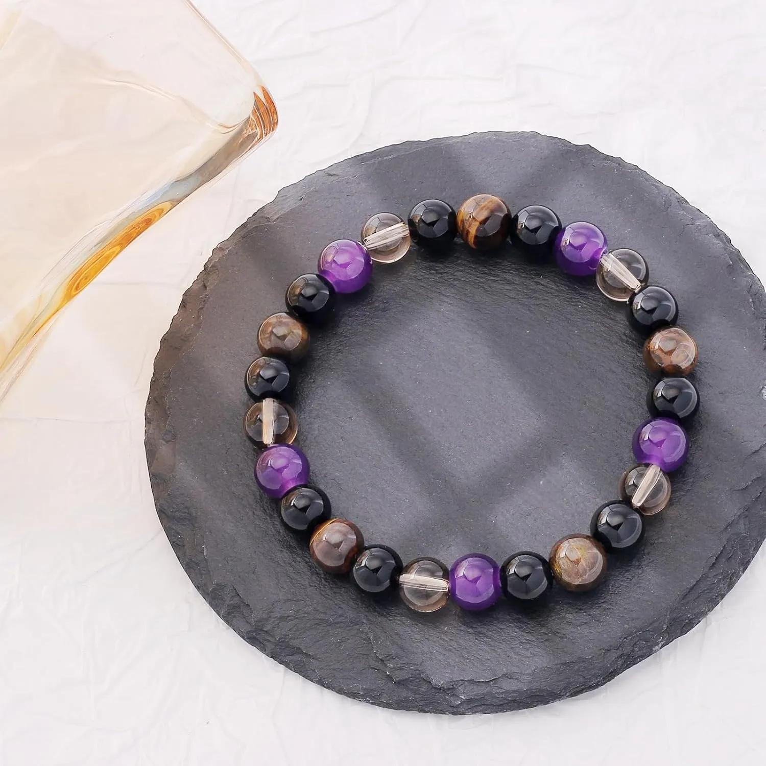 HZDK Healing Crystal Bracelet Genuine Stone Bracelet Protection Anxiety Bracelet 7 Chakra Bracelet Malachite Aquamarine Citrine 8MM Beads Get Well Soon Bracelet Natural Stone Healing Bracelet