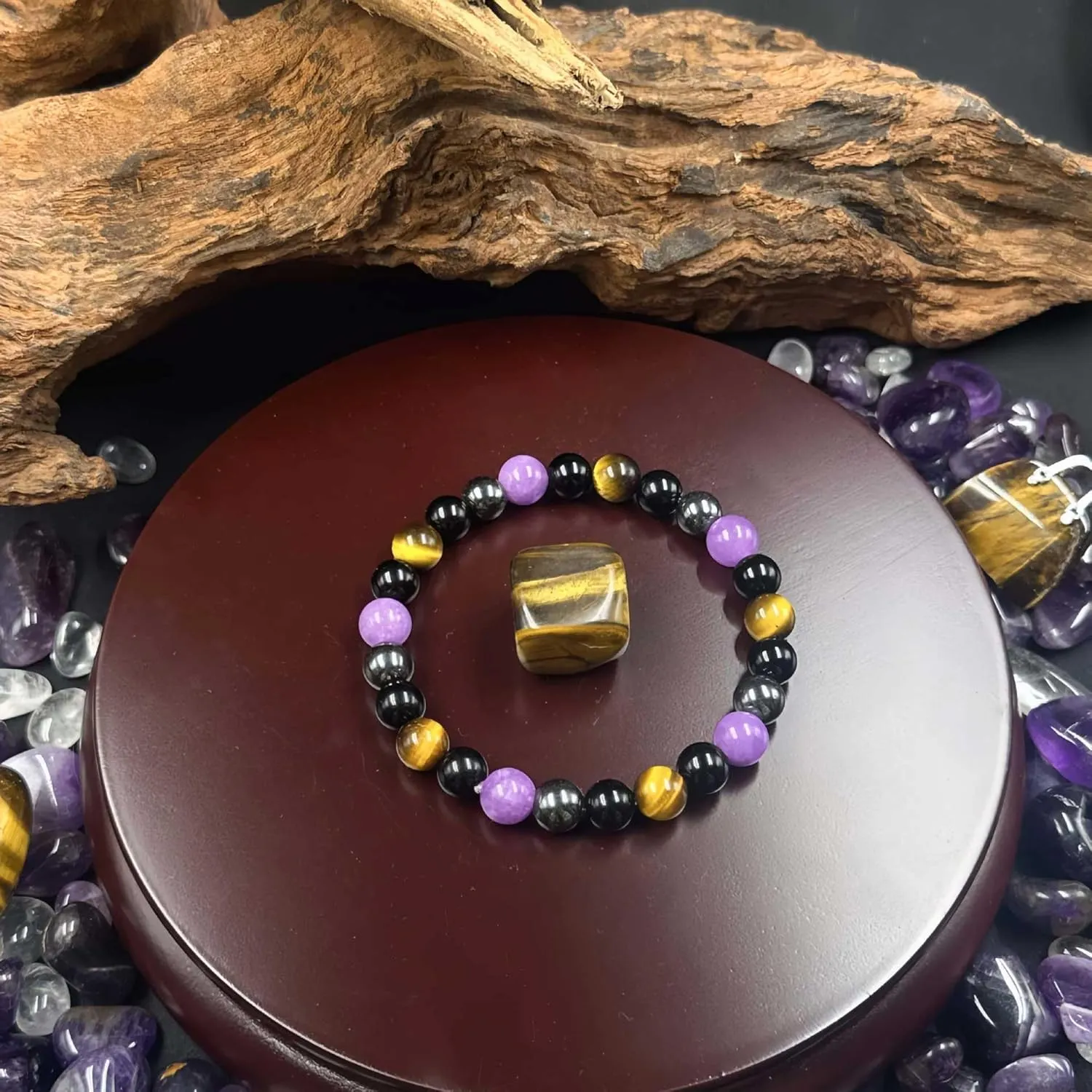 HZDK Healing Crystal Bracelet Genuine Stone Bracelet Protection Anxiety Bracelet 7 Chakra Bracelet Malachite Aquamarine Citrine 8MM Beads Get Well Soon Bracelet Natural Stone Healing Bracelet