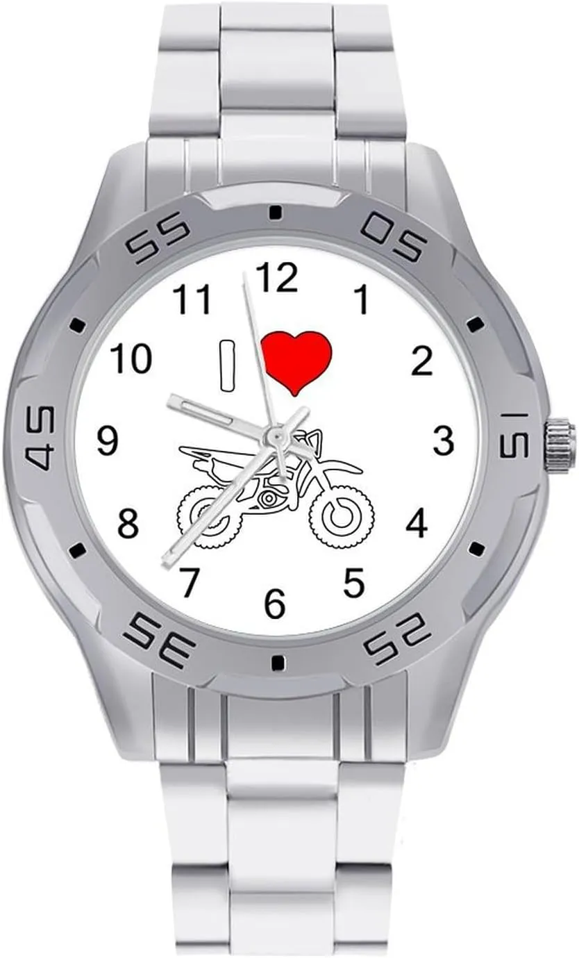 I Love Motocross Stainless Steel Metal Strap Simple Business Watches for Men Easy Reader Work Casual Watch