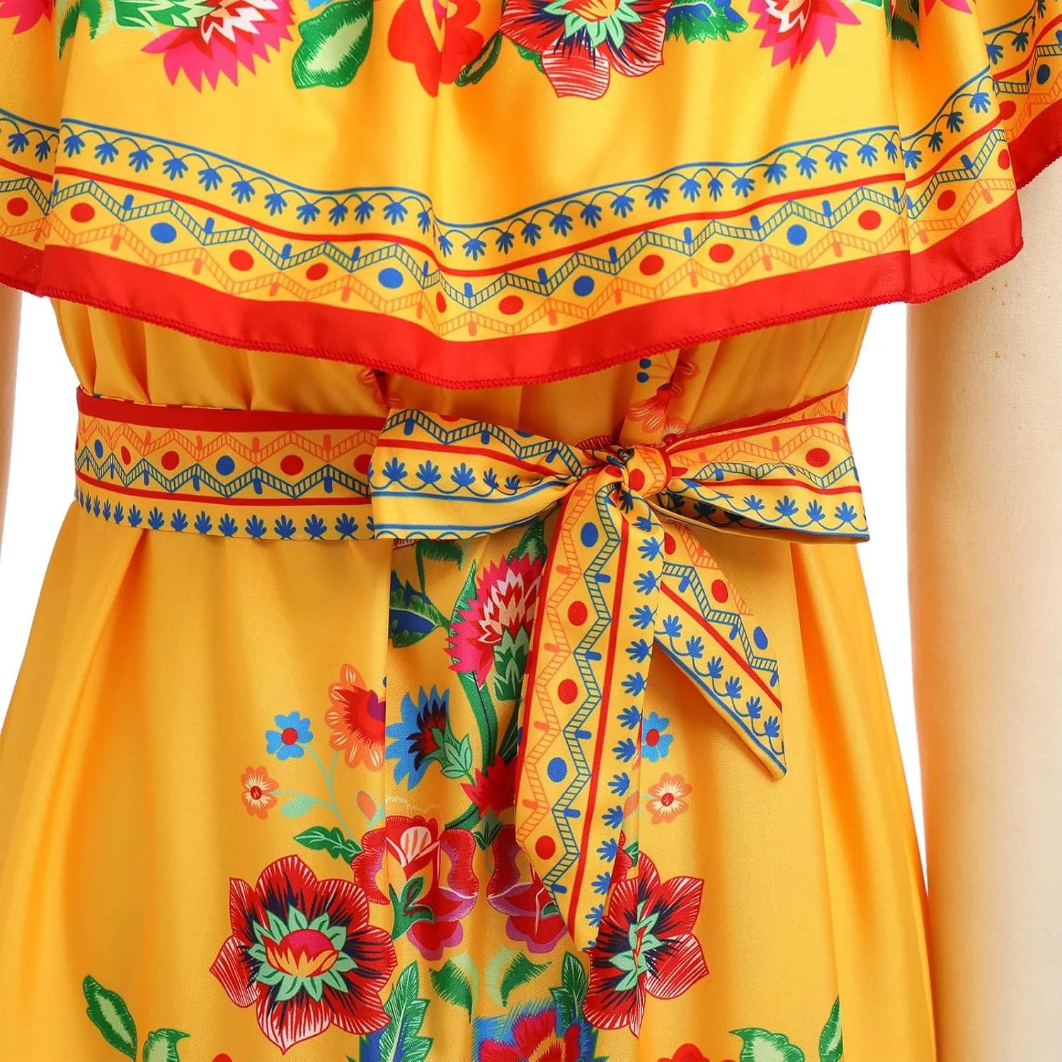 IWEMEK Women's Yellow Mexican Floral Off Shoulder Maxi Dress - Plus Size - Summer Casual - Off-Shoulder, Embroidered Floral