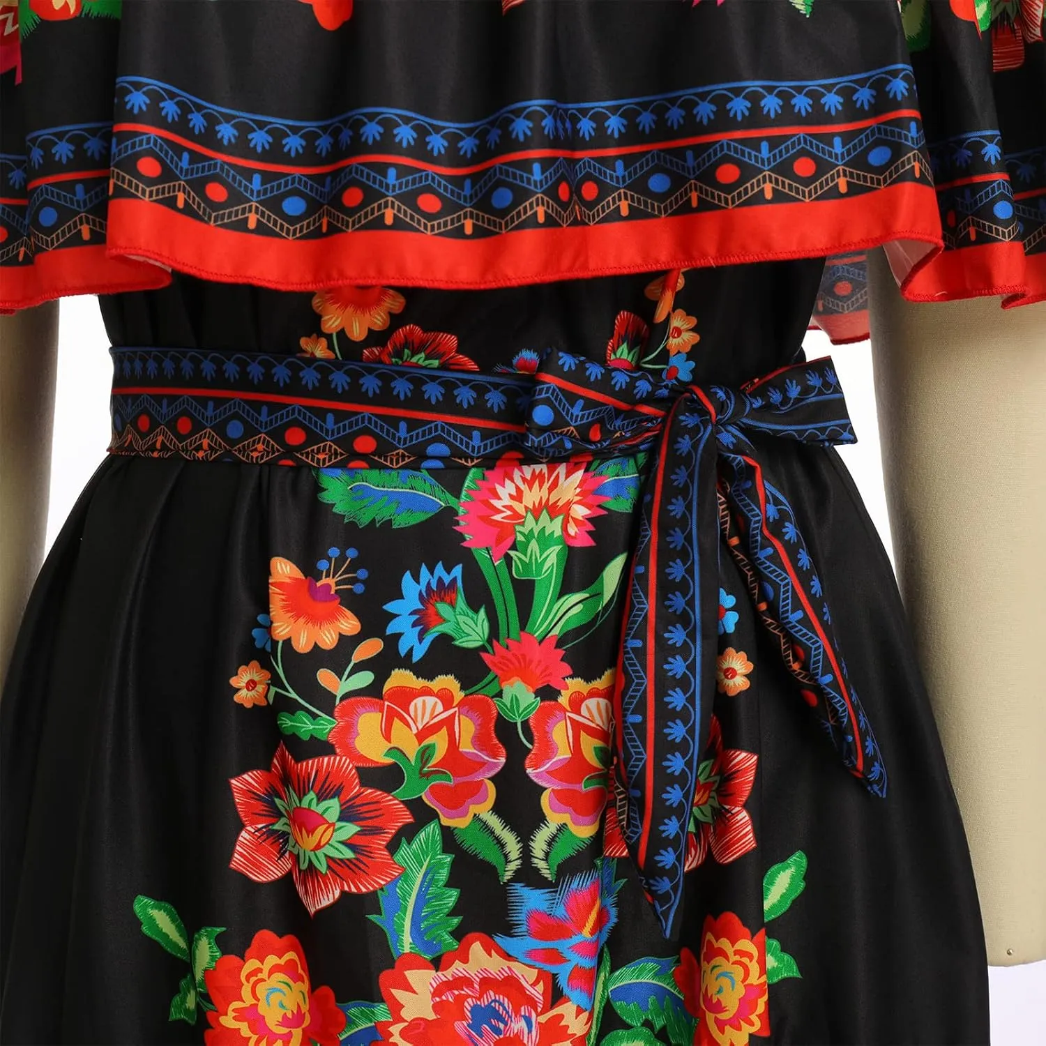 IWEMEK Women's Yellow Mexican Floral Off Shoulder Maxi Dress - Plus Size - Summer Casual - Off-Shoulder, Embroidered Floral