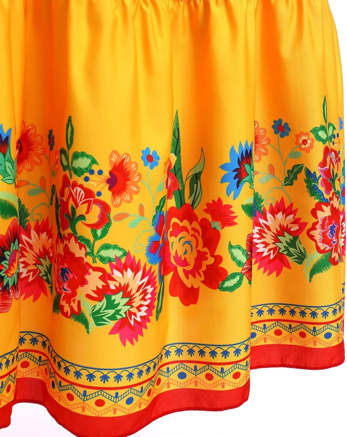 IWEMEK Women's Yellow Mexican Floral Off Shoulder Maxi Dress - Plus Size - Summer Casual - Off-Shoulder, Embroidered Floral