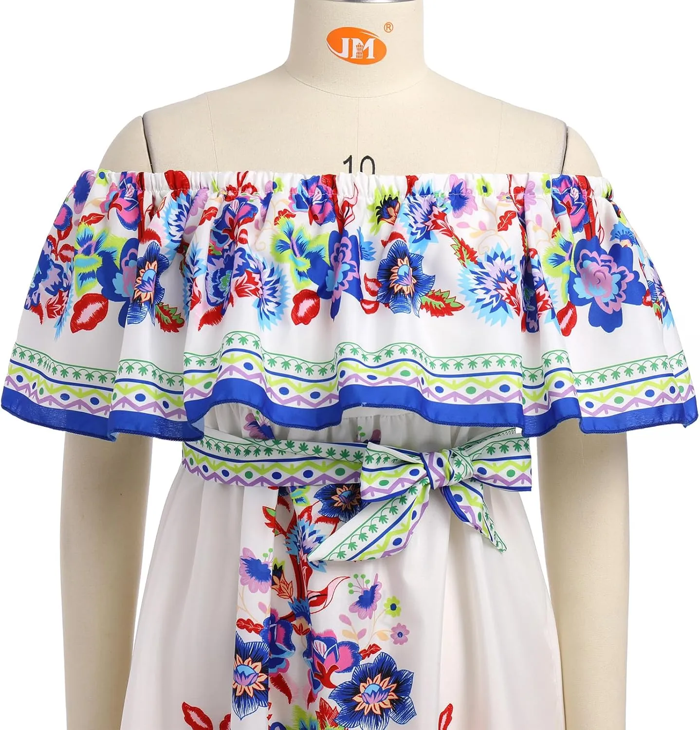IWEMEK Women's Yellow Mexican Floral Off Shoulder Maxi Dress - Plus Size - Summer Casual - Off-Shoulder, Embroidered Floral