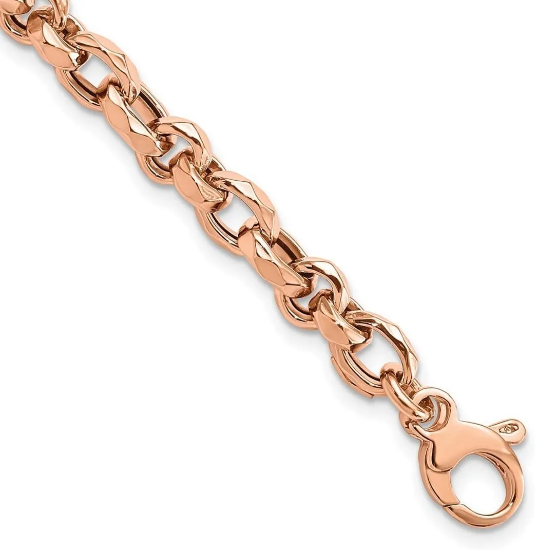 JewelryWeb 14k Rose Gold Solid Polished Fancy Link Bracelet 7.5 Inch 6.3mm Wide-Link-Bracelet for Women