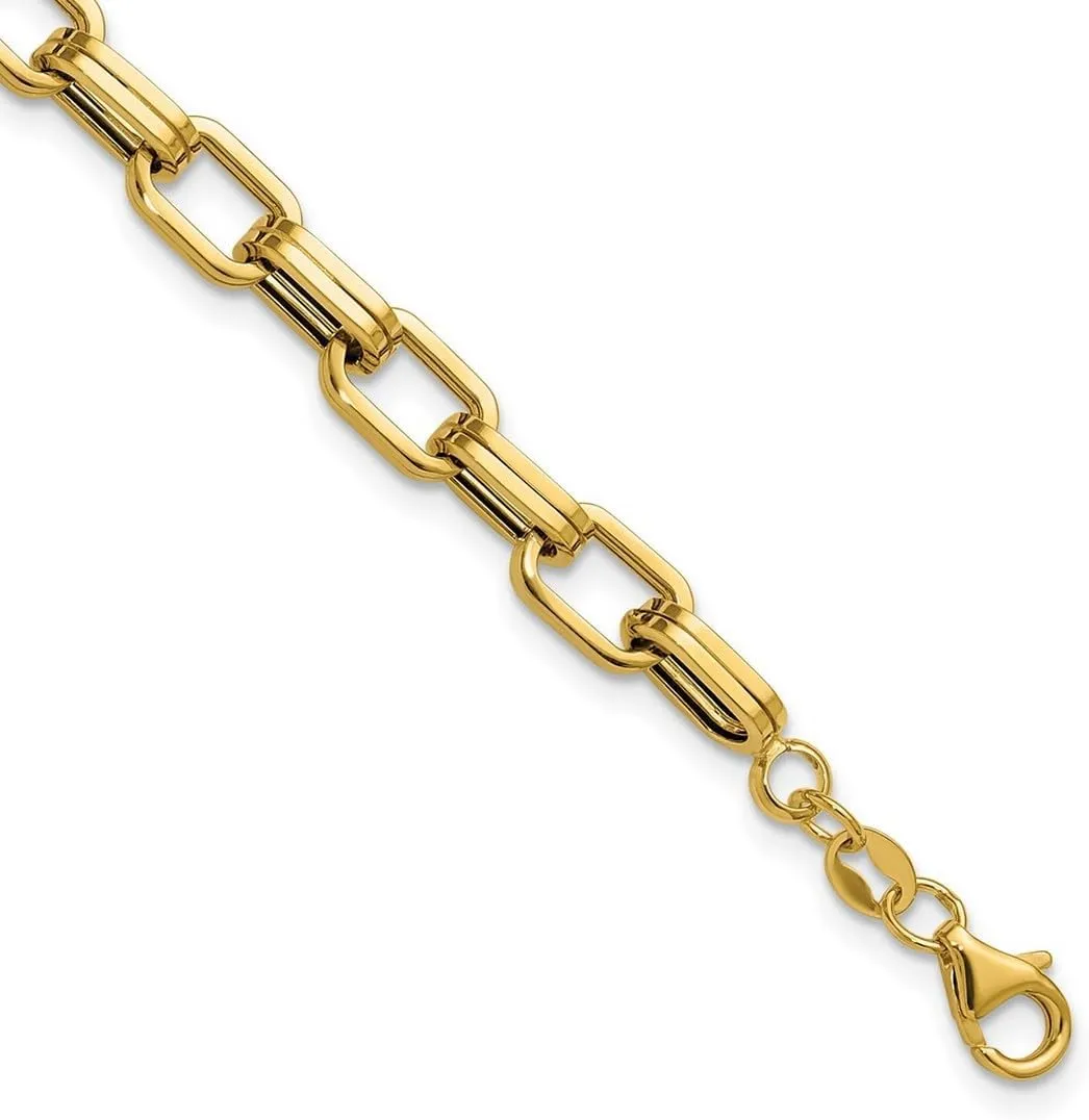 JewelryWeb 14k Solid Yellow Gold Polished 5.5mm Fancy Oval Link Bracelet 7.5 Inch-Link-Bracelet for Women