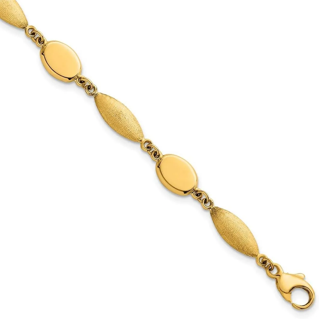 JewelryWeb 14k Solid Yellow Gold Polished and Brushed Fancy Link 7.5mm Bracelet 7.25 Inch-Link-Bracelet for Women