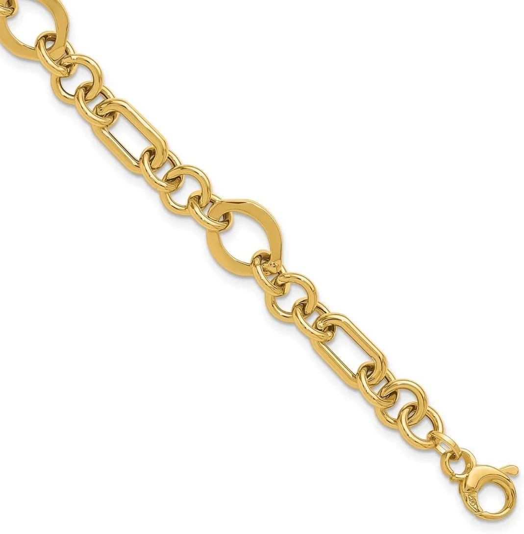 JewelryWeb 14k Solid Yellow Gold Polished Fancy Link Bracelet 7.5 Inch-Link-Bracelet for Women