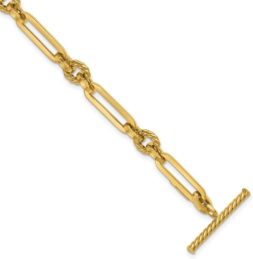 JewelryWeb 14k Solid Yellow Gold Polished Fancy Link Toggle Bracelet 7.5 Inch-Link-Bracelet for Women