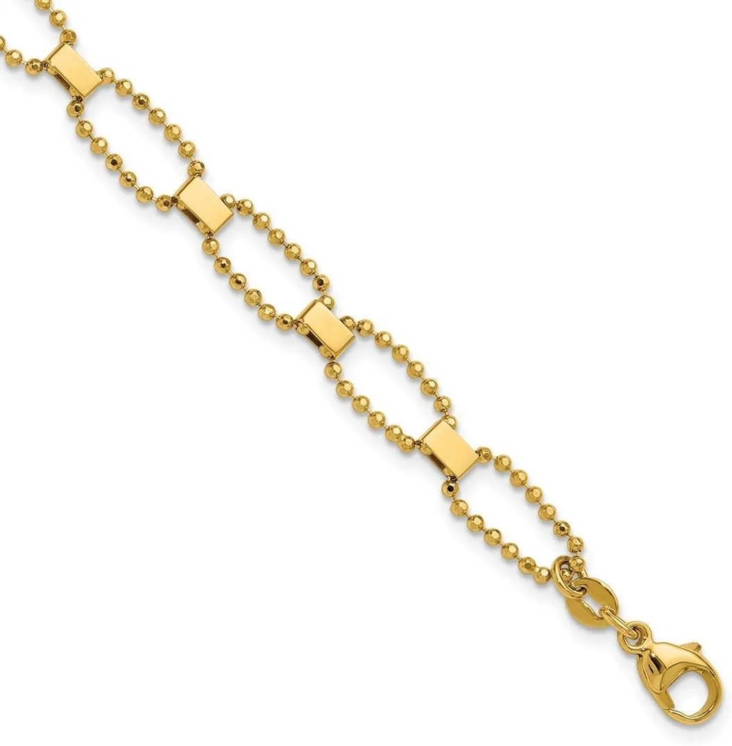 JewelryWeb 14k Solid Yellow Gold Polished Sparkle Cut Fancy Beaded Link With 1 Inch Extension Bracelet 7 Inch-Link-Bracelet for Women