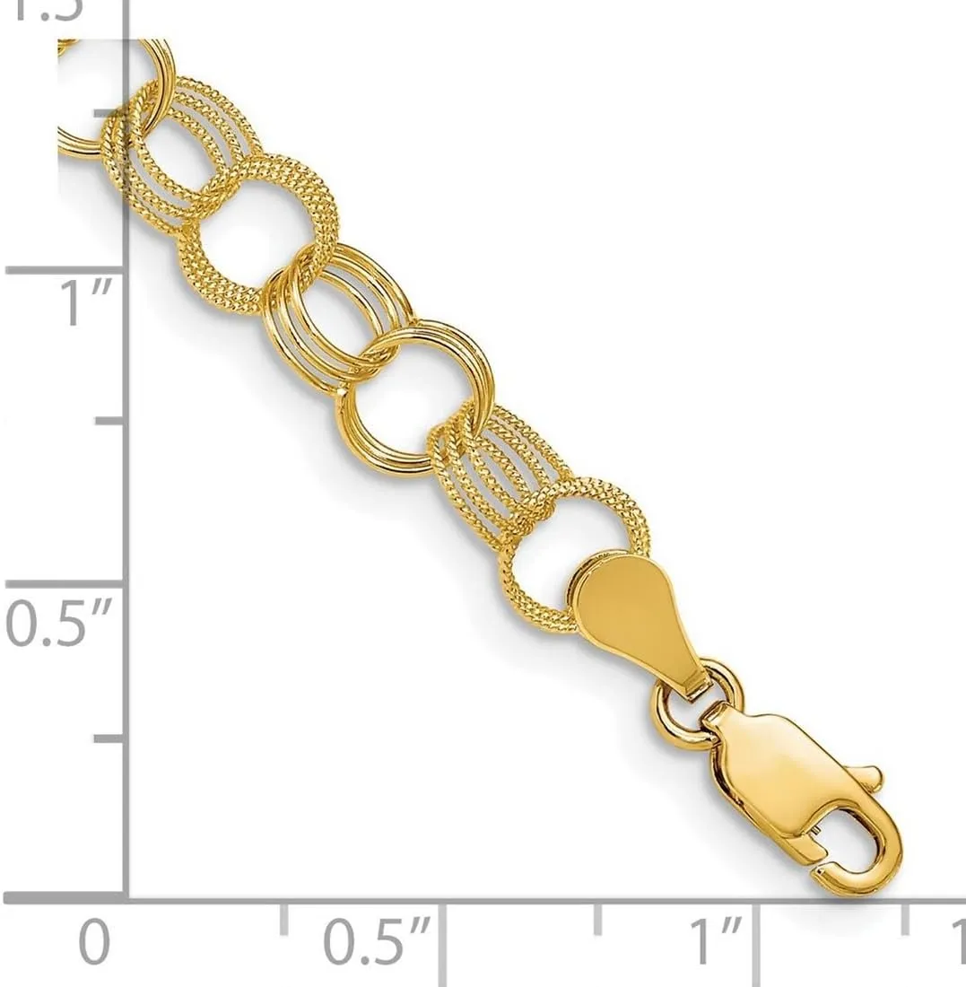 JewelryWeb 14k Yellow Gold Solid Triple Link Charm Bracelet Lobster Claw-Link-Charm-Bracelet for Women