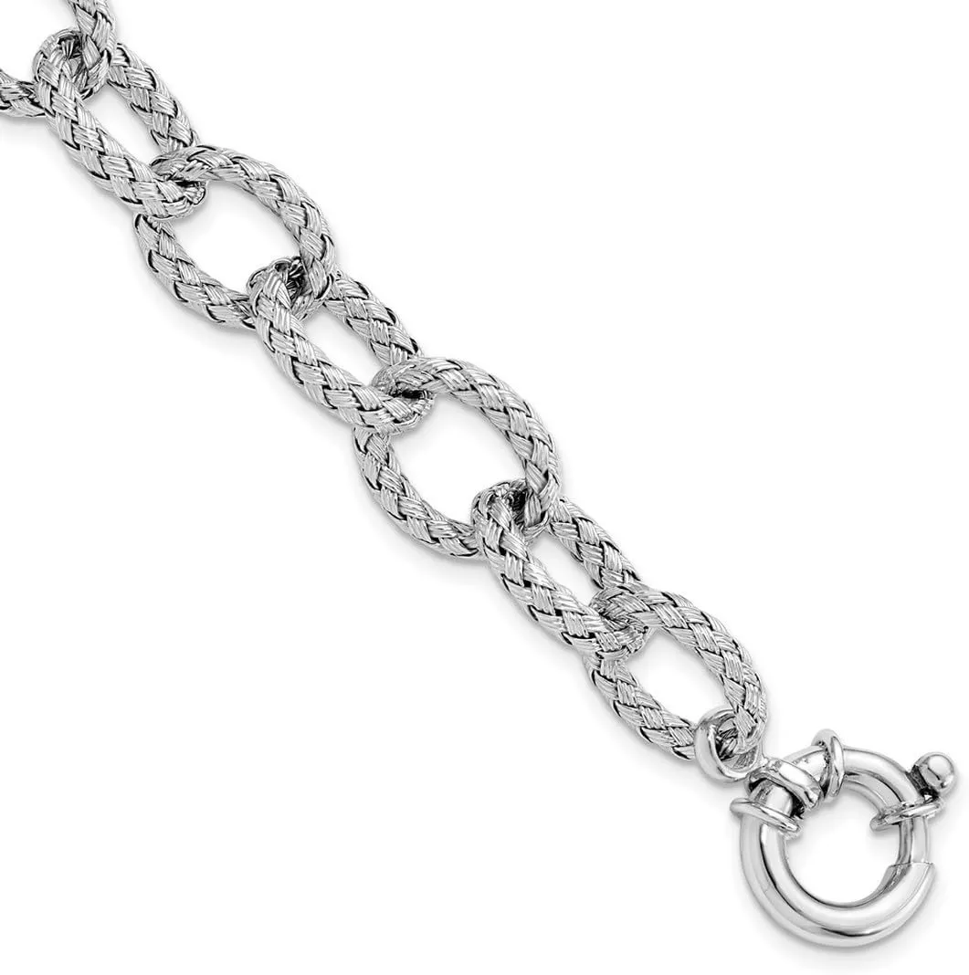 JewelryWeb 925 Sterling Silver Polished Spring-Ring Woven Link Bracelet 7.5 Inch-Link-Bracelet for Women