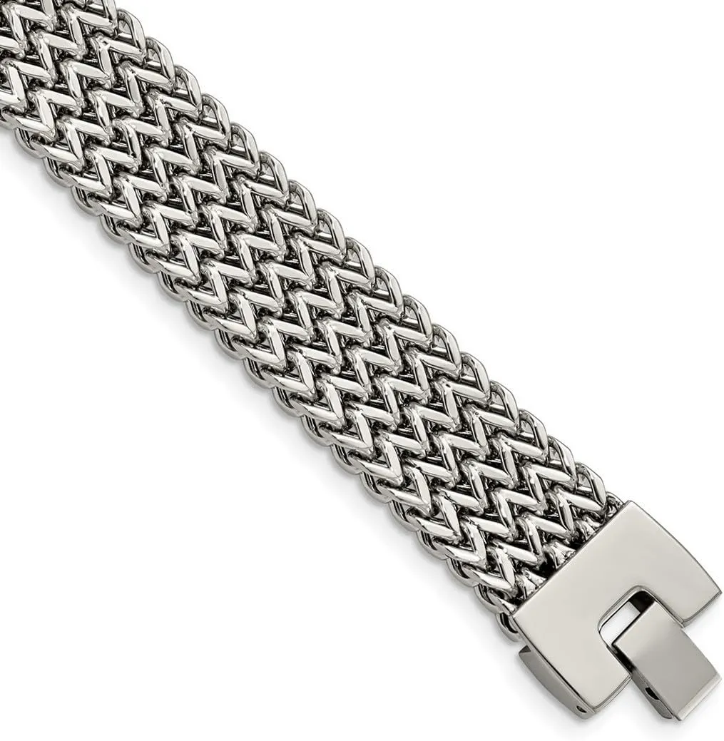 JewelryWeb Stainless Steel Fold over Polished Woven Bracelet 7.5 Inch Link-Bracelet for Women