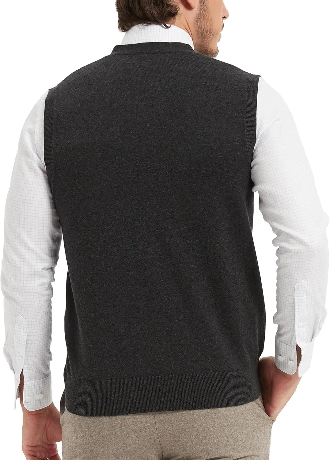 Kallspin Mens Button Down Sweater Vest Lightweight Knitted Pure Cotton V-Neck Sleeveless Cardigans