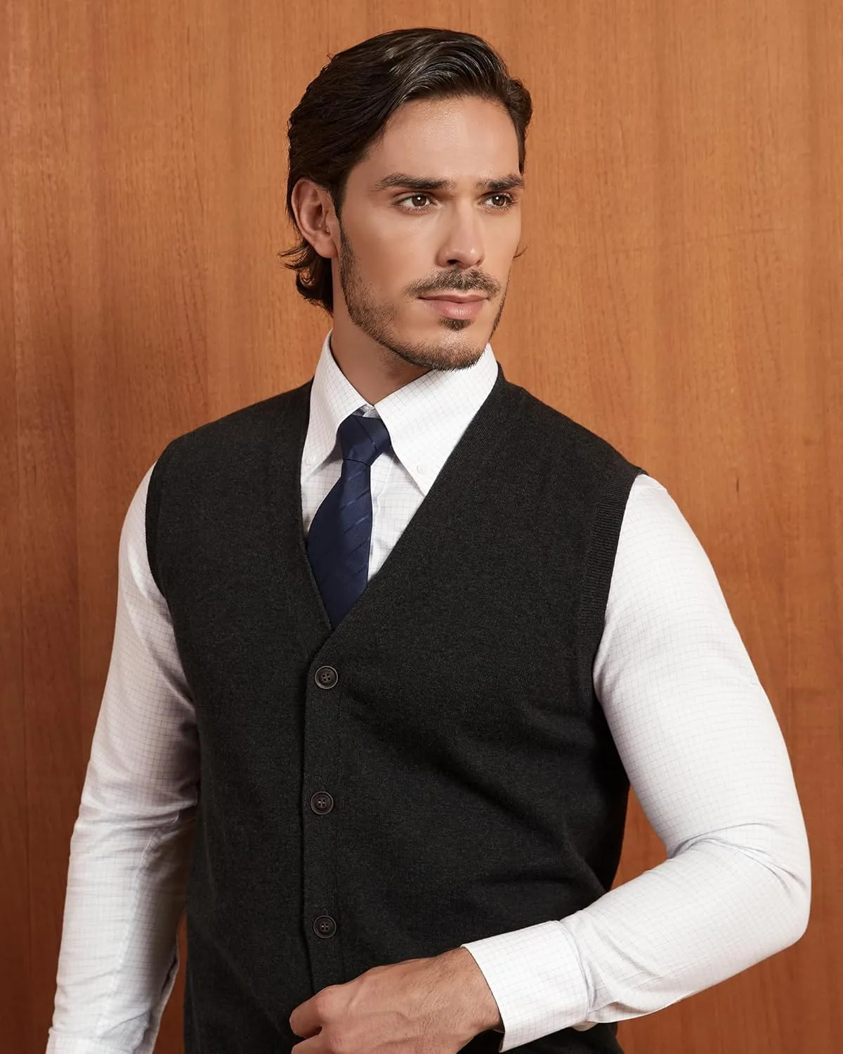 Kallspin Mens Button Down Sweater Vest Lightweight Knitted Pure Cotton V-Neck Sleeveless Cardigans