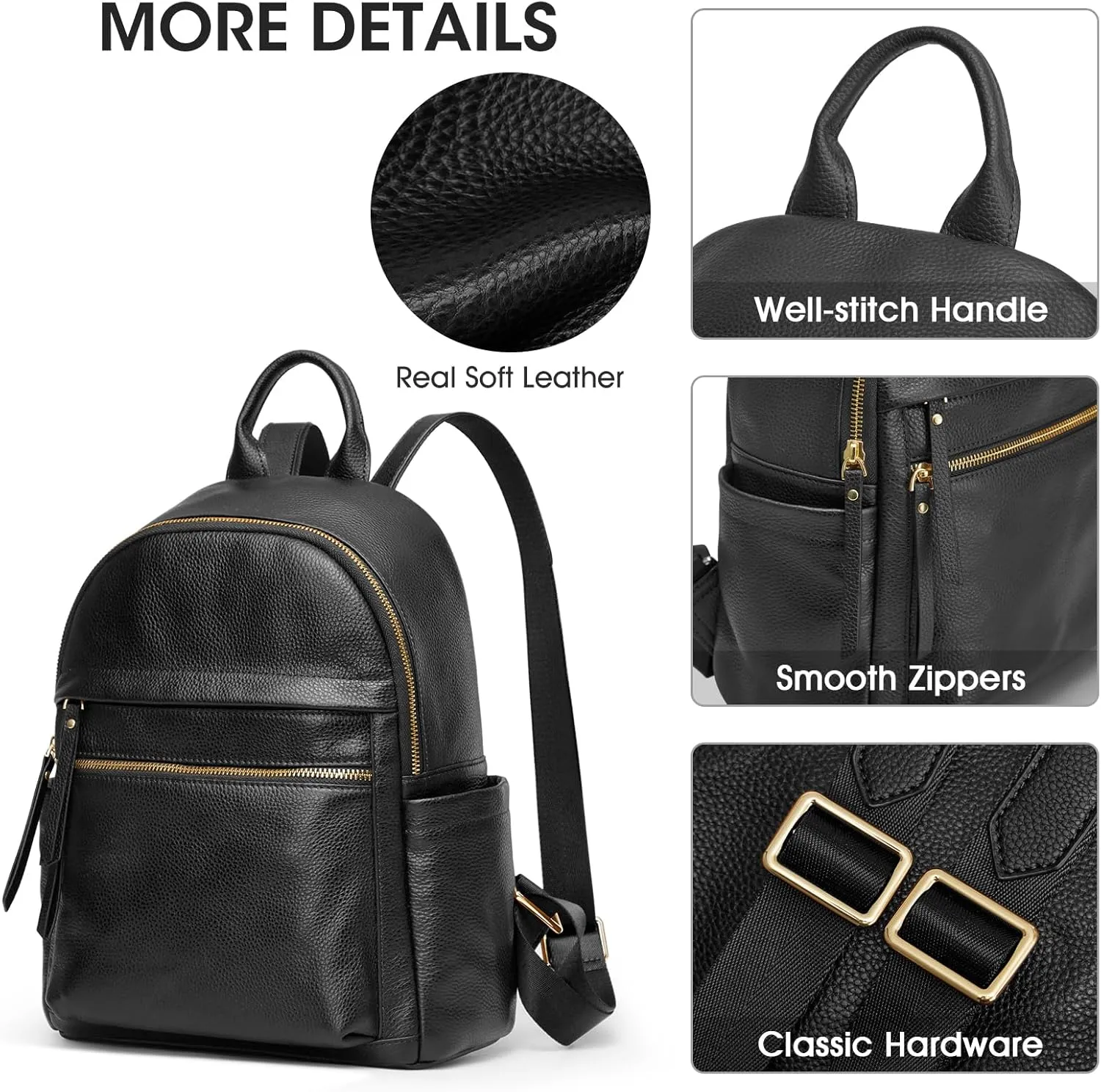 Kattee Genuine Leather Backpack Purse for Women Multi-functional Elegant Daypack Soft Leather Shoulder Bag Shopping Trip, Large, Black