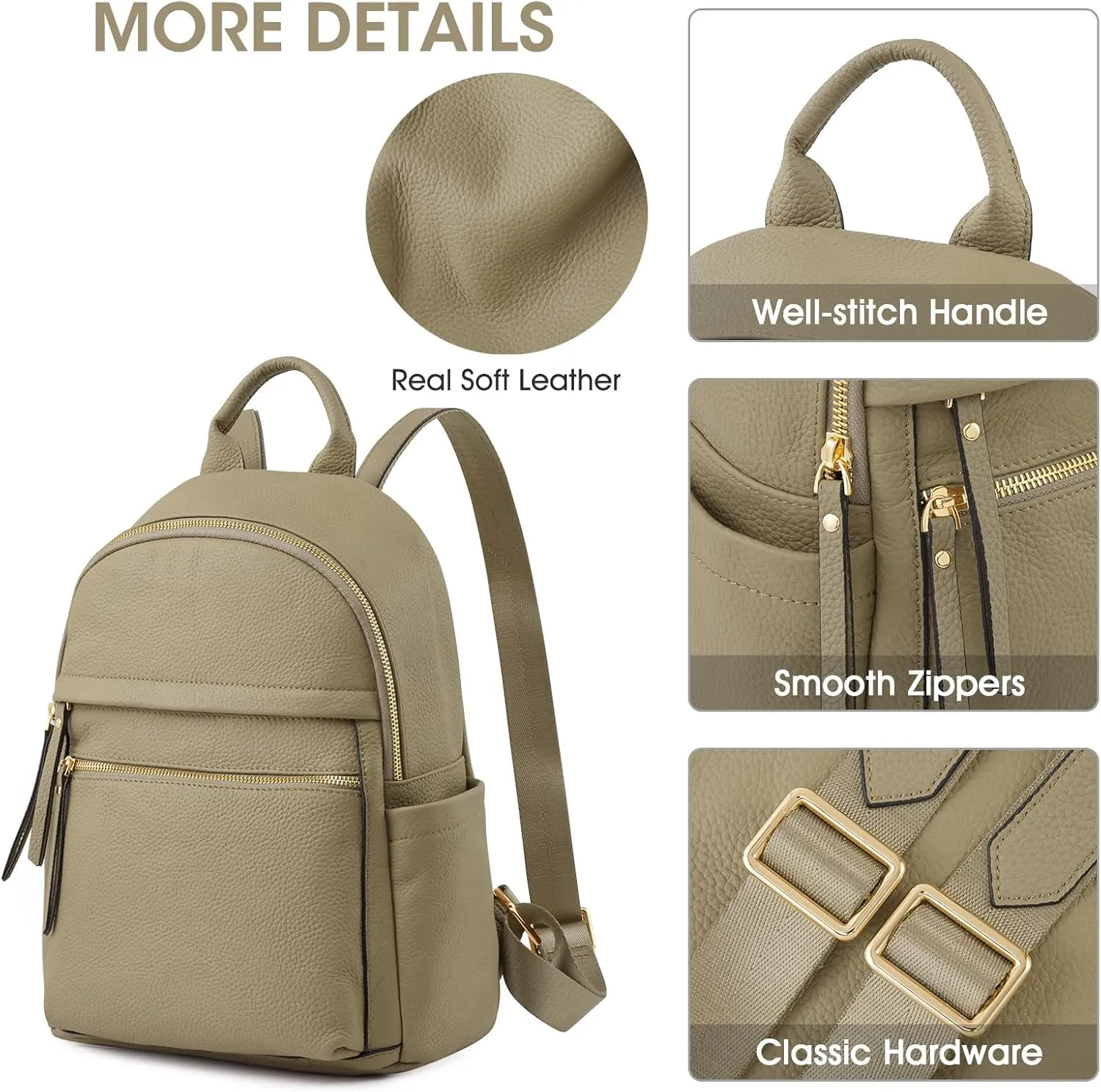 Kattee Genuine Leather Backpack Purse for Women Multi-functional Elegant Daypack Soft Leather Shoulder Bag Shopping Trip, Medium, Light Green