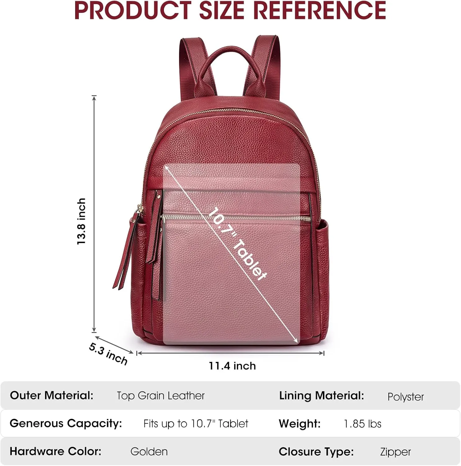 Kattee Genuine Leather Backpack Purse for Women Multi-functional Elegant Daypack Soft Leather Shoulder Bag Shopping Trip, Medium, Wine Red