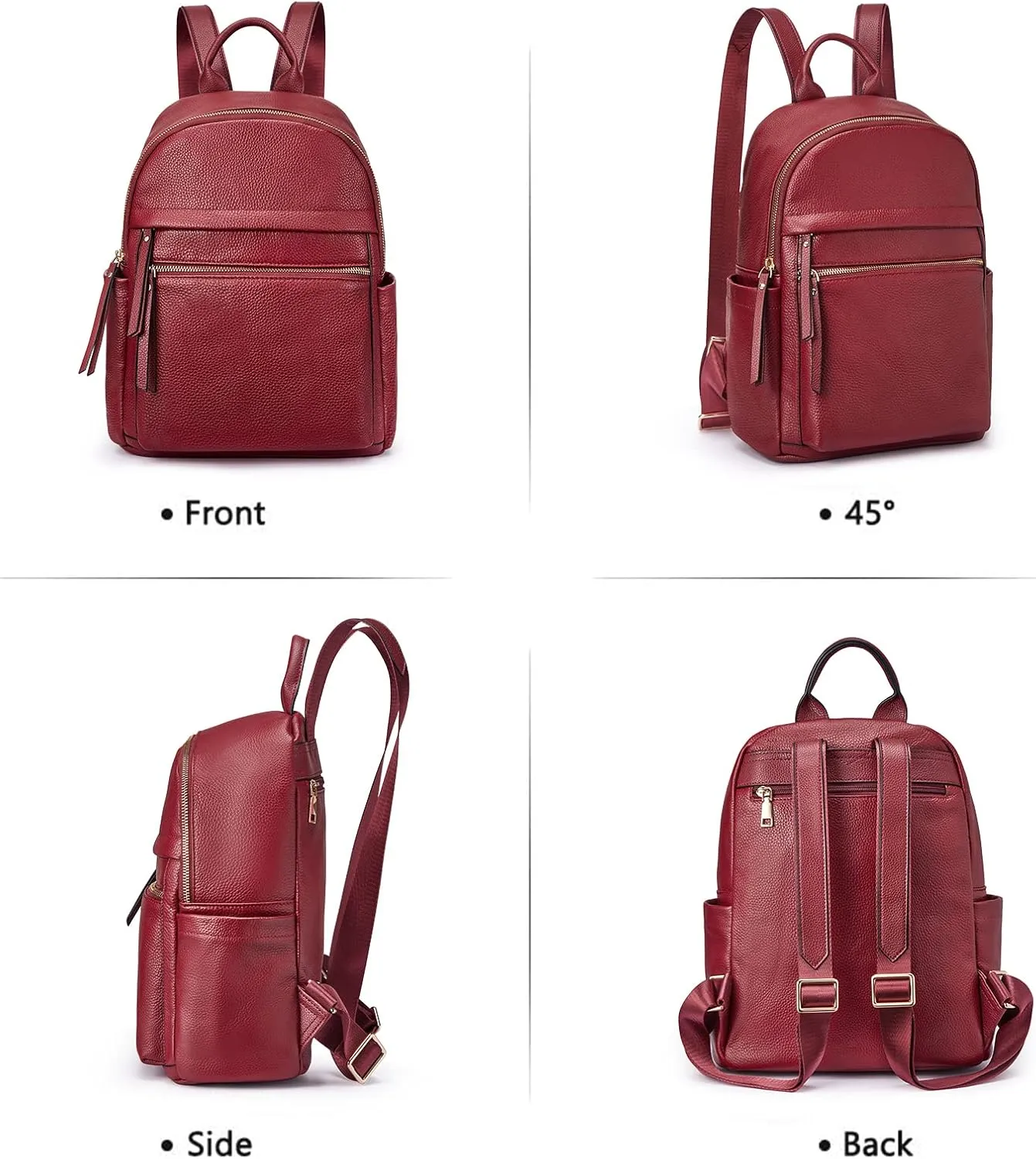 Kattee Genuine Leather Backpack Purse for Women Multi-functional Elegant Daypack Soft Leather Shoulder Bag Shopping Trip, Medium, Wine Red