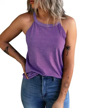 KINLONSAIR Women's Summer Sleeveless Halter Tee Shirts Crew Neck Workout Tank Tops Casual Plain Cami Shirts