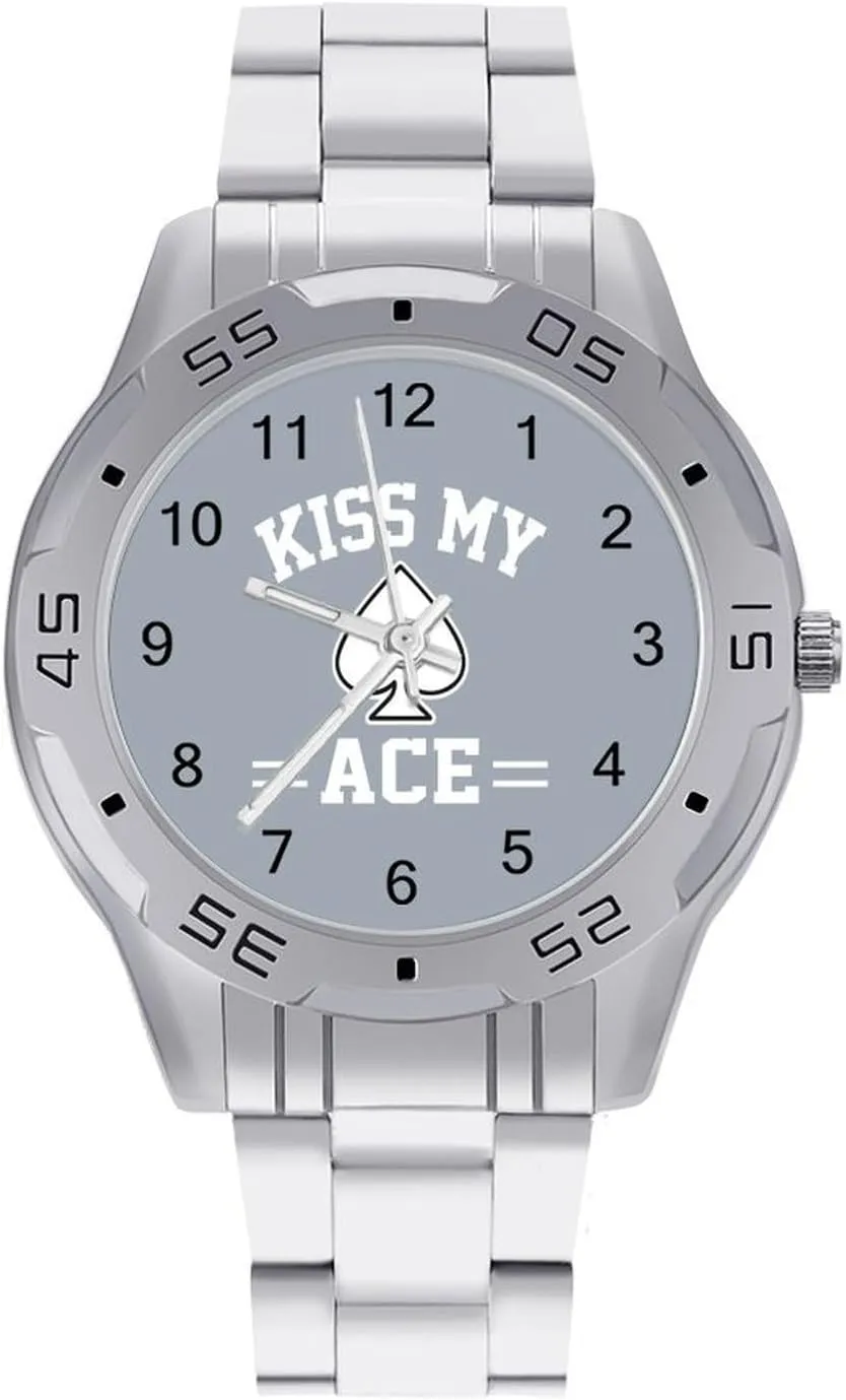 Kiss My Ace Poker Stainless Steel Metal Strap Simple Business Watches for Men Easy Reader Work Casual Watch
