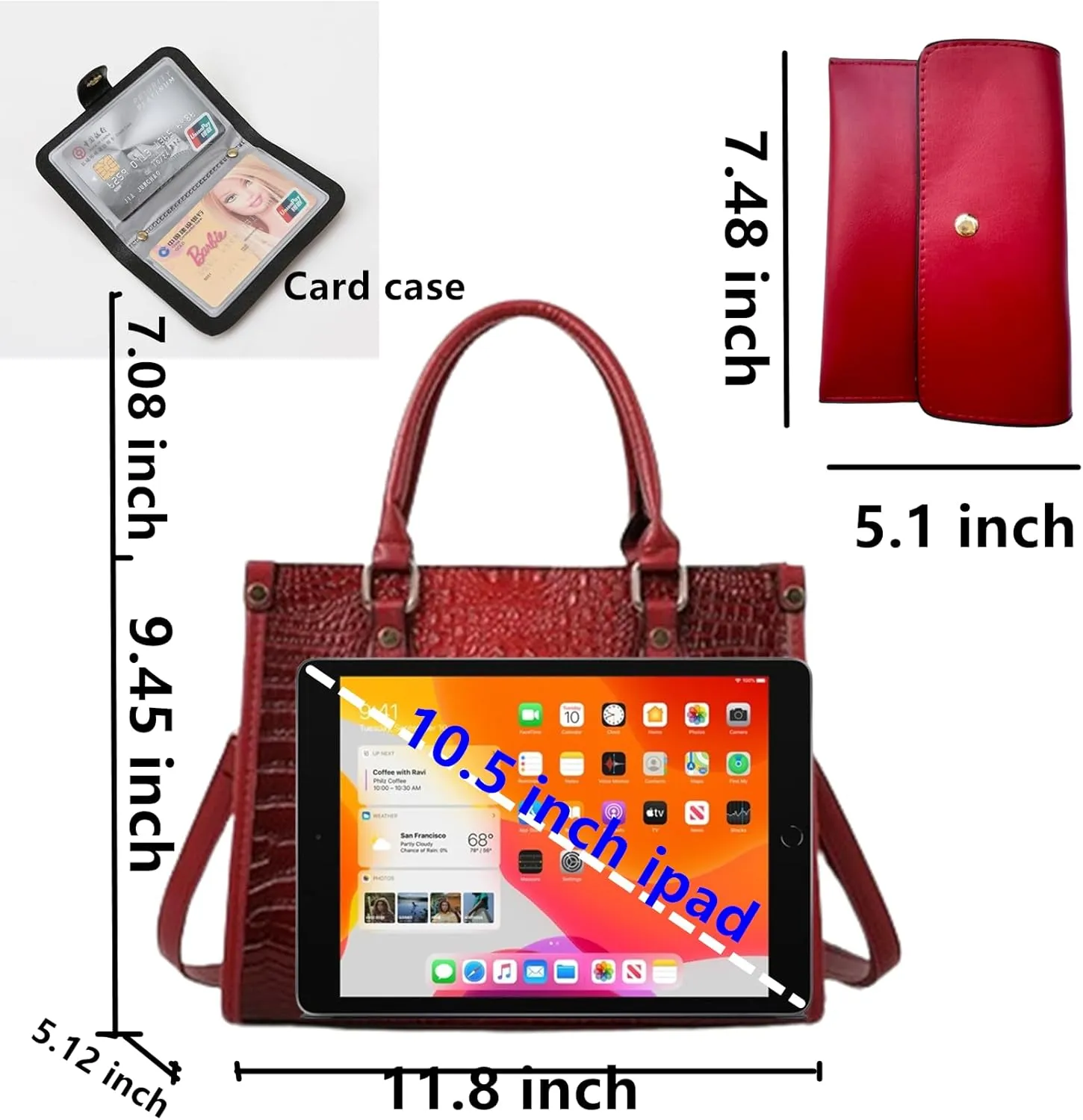 Ladies Satchel Purse Wallet Top Handle Tote Handbags Hobo Shoulder Bags Set 3pcs for women