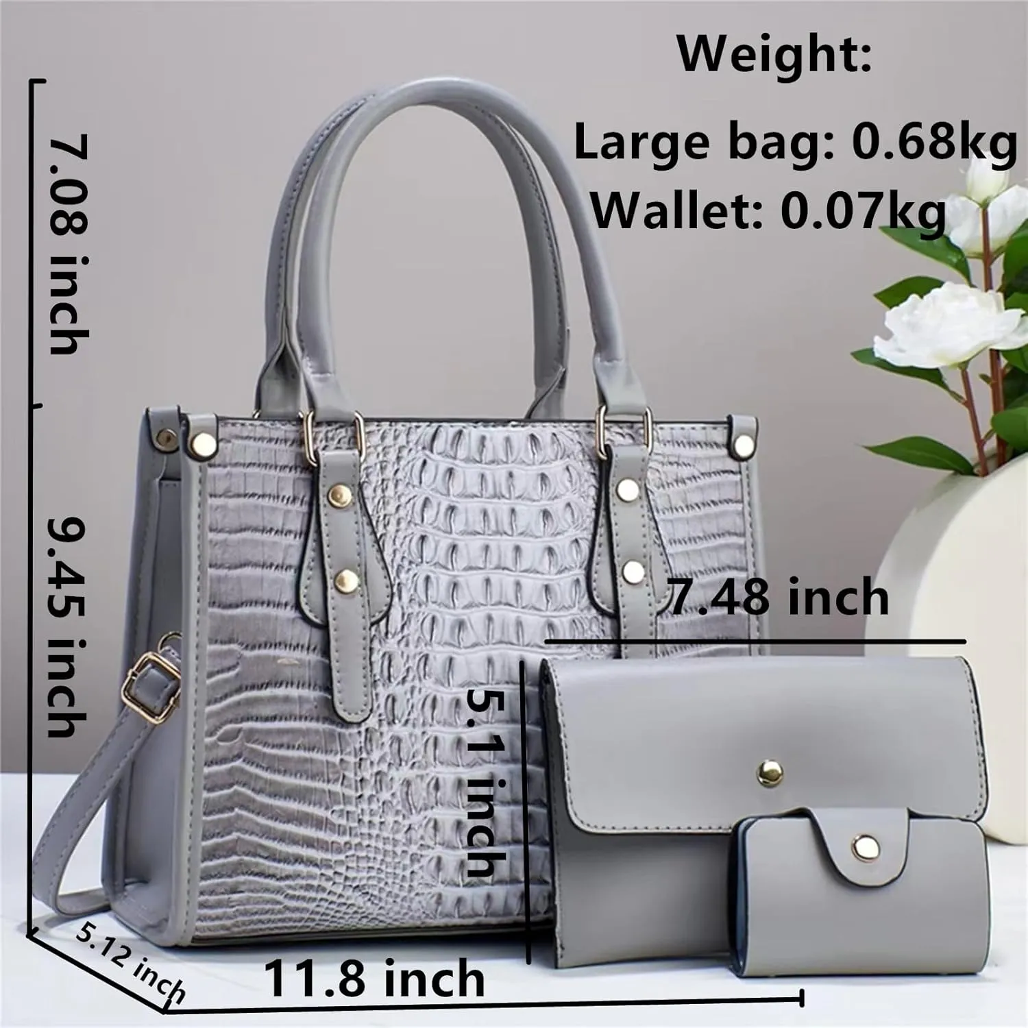 Ladies Satchel Purse Wallet Top Handle Tote Handbags Hobo Shoulder Bags Set 3pcs for women